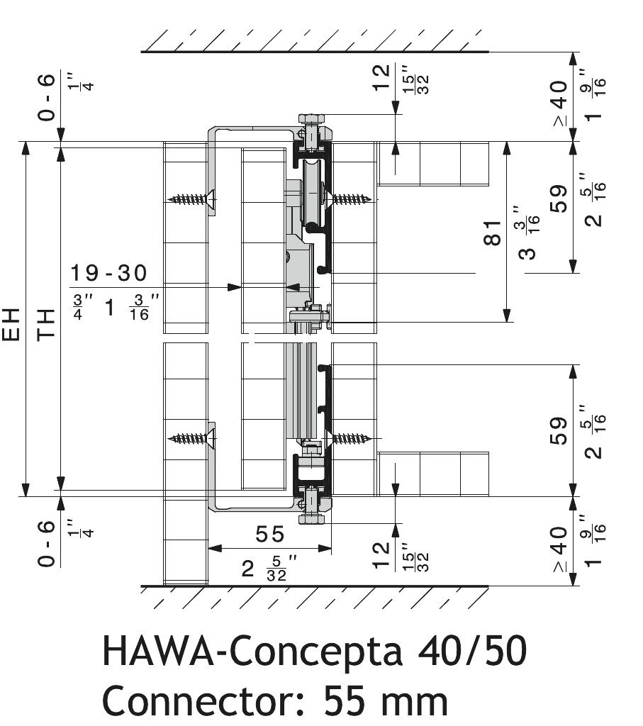 HAWA 23222 CONCEPTA CONNECTOR 55MM L. 900MM VOOR 1DEUR