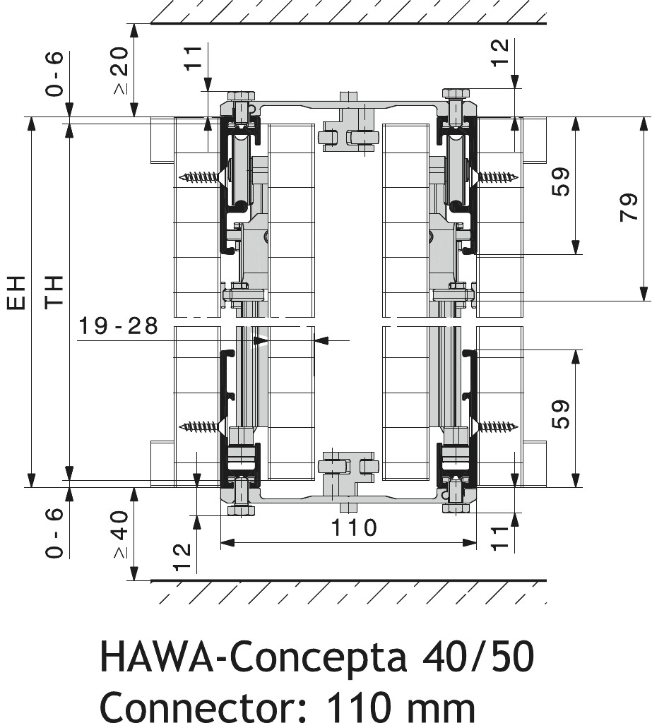 HAWA 23224 CONCEPTA CONNECTOR 110MM L. 900MM VOOR2 DEUREN