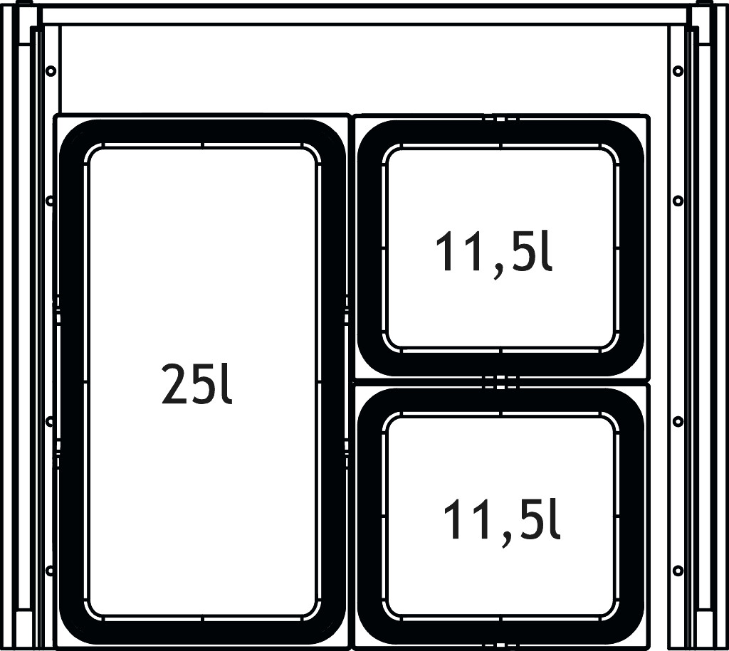 NINKA 124 SYSTEME POUBELLE TIROIR  C.60CM 48L (25 + 2X11.5L) +BIOBOY+TAPIS ANTIDERAP.