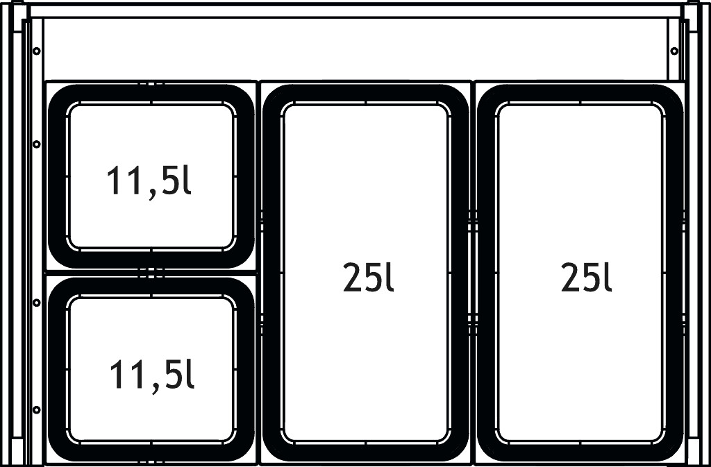 NINKA 124 SYSTEME POUBELLE TIROIR  C.90CM 73L (2X25 + 2X11.5L) +BIOBOY+TAPIS ANTIDERAP.