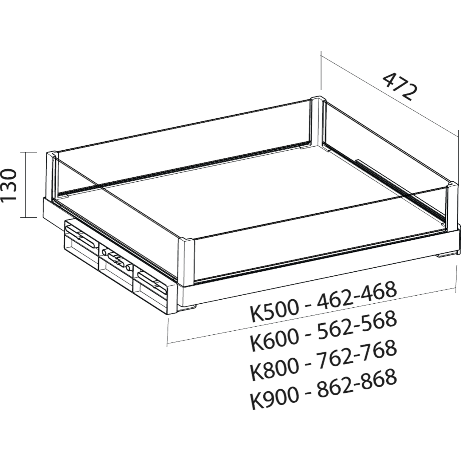 Tf-line tiroir verre h.130mm c.500mm anthracite 