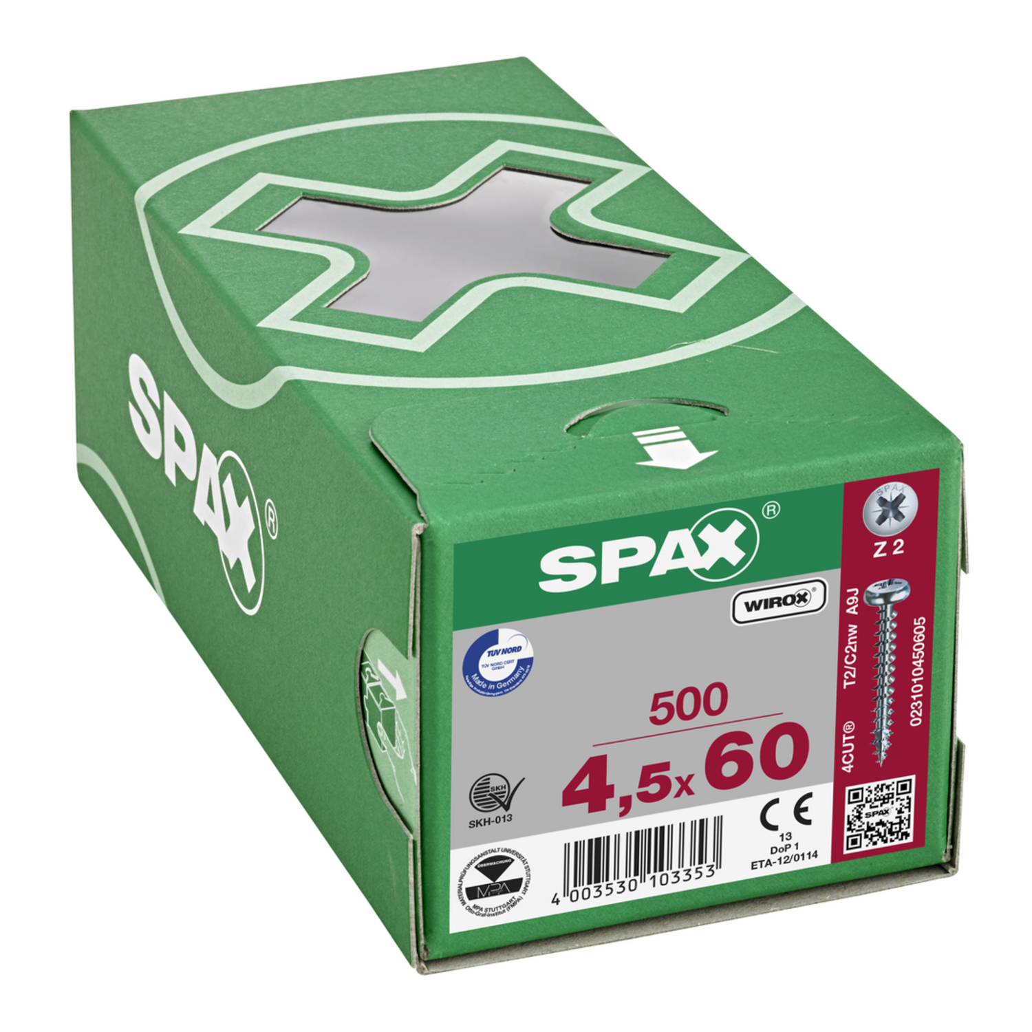 Vis à bois SPAX-S Pozidrive avec tête pan 4.5 x 60