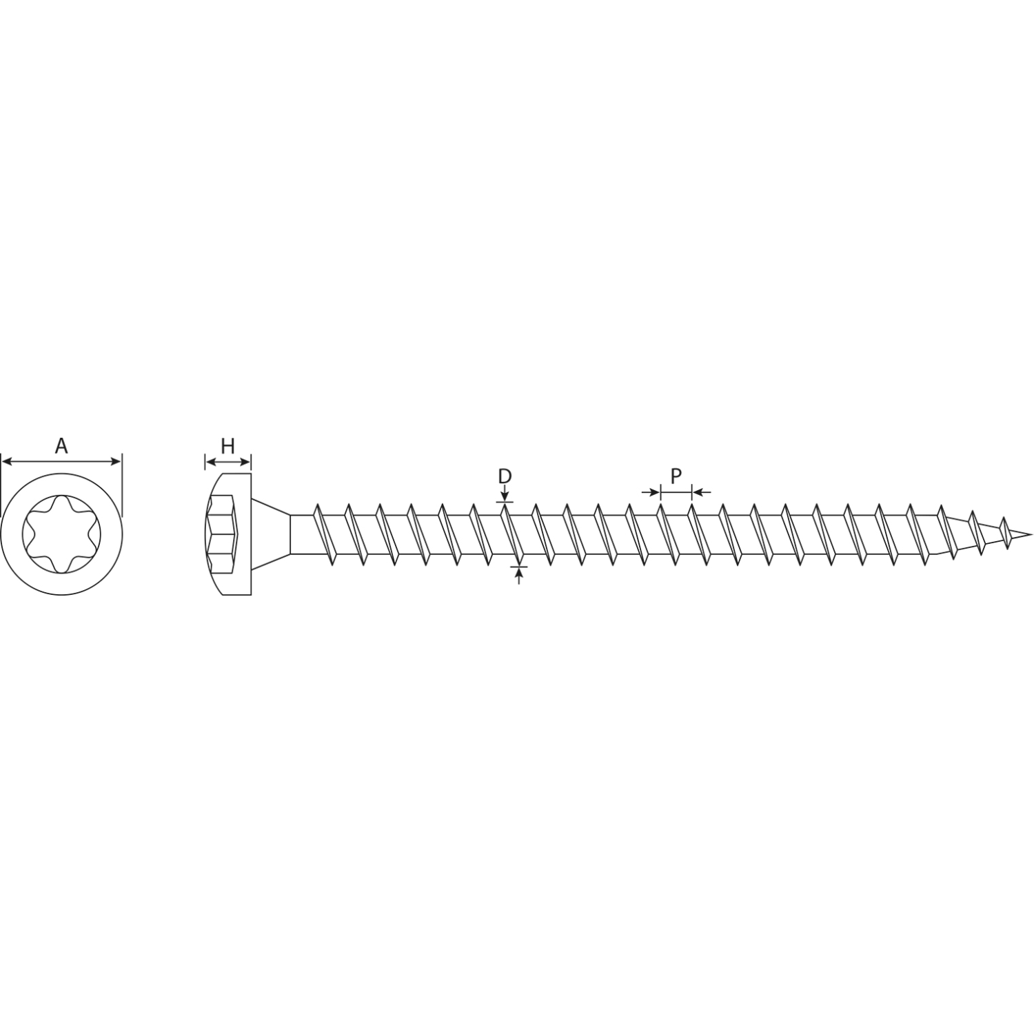 Vis à bois tête cylindrique Torx zinguée 6 x 60