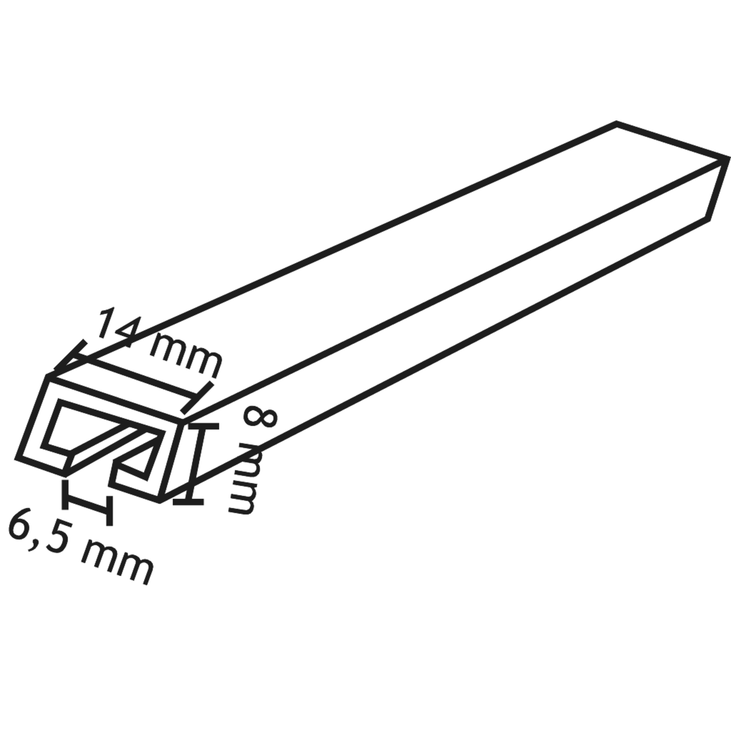 Rail pr.rideau (6m) u alu anodise .8x14x6.5mm  