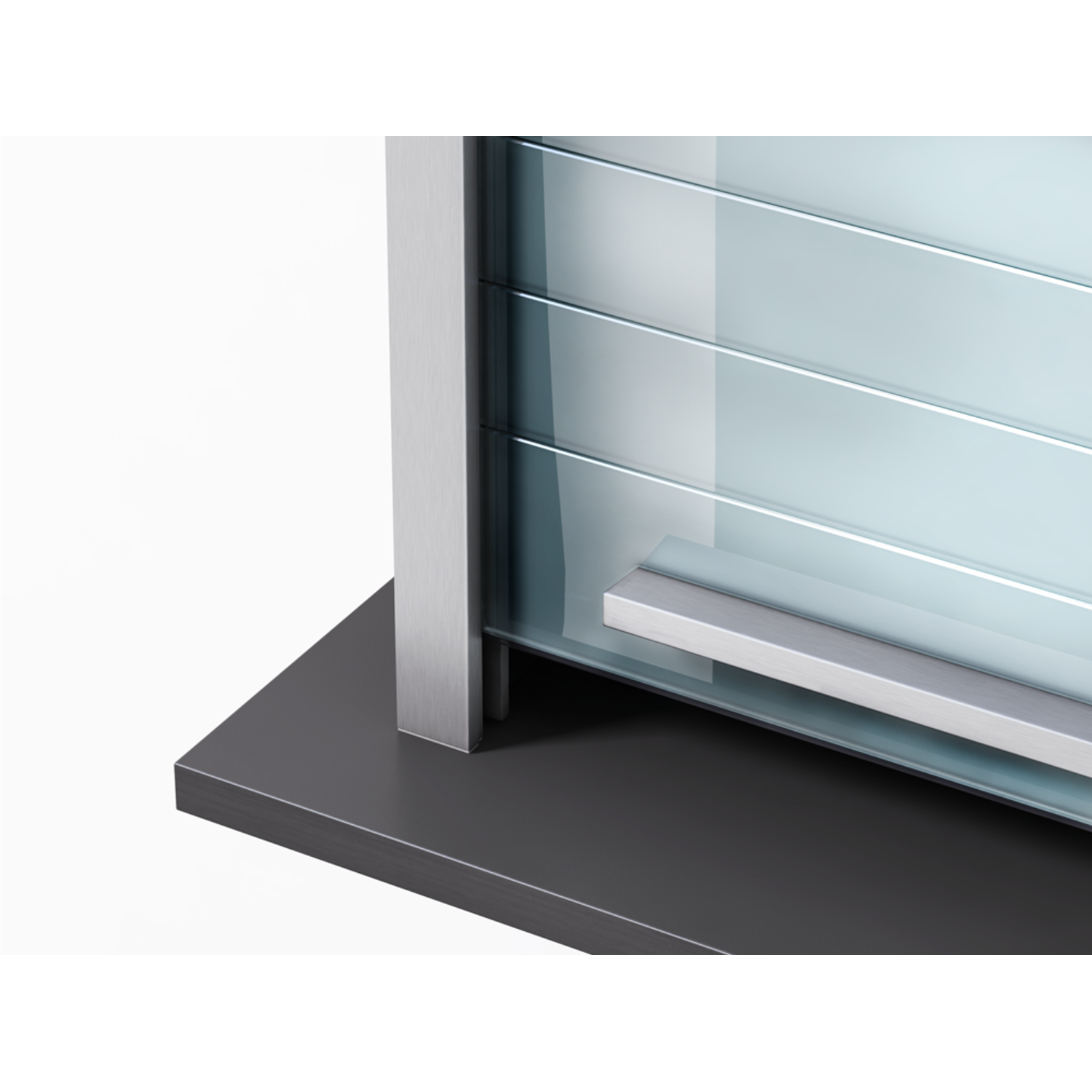Quasar Reflex glas-rolluik 900 x 1500mm satinato rvs-look voorliggend