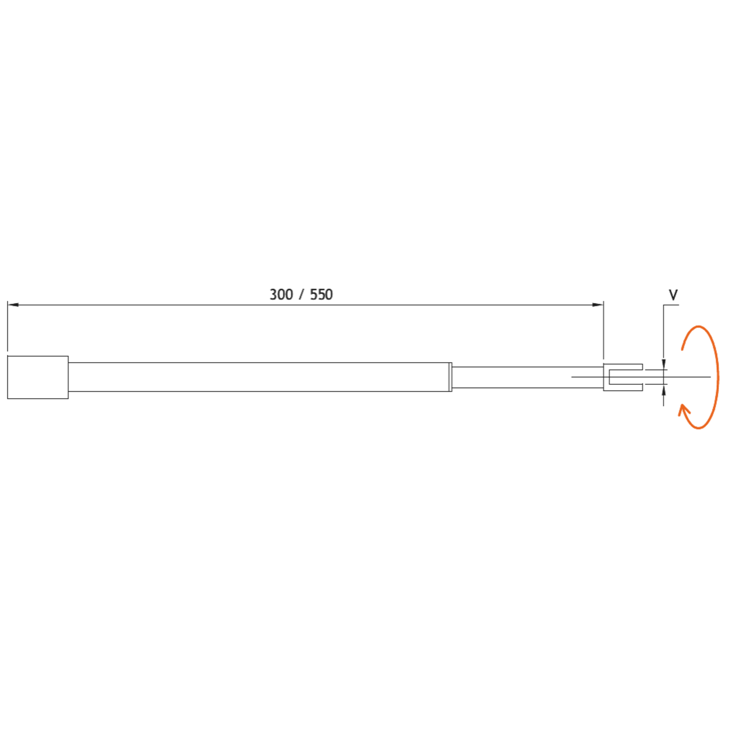 Uitschuifbare stabilisatiestang plafond/glas, voor 10/12 mm glas, L304/554, chroom