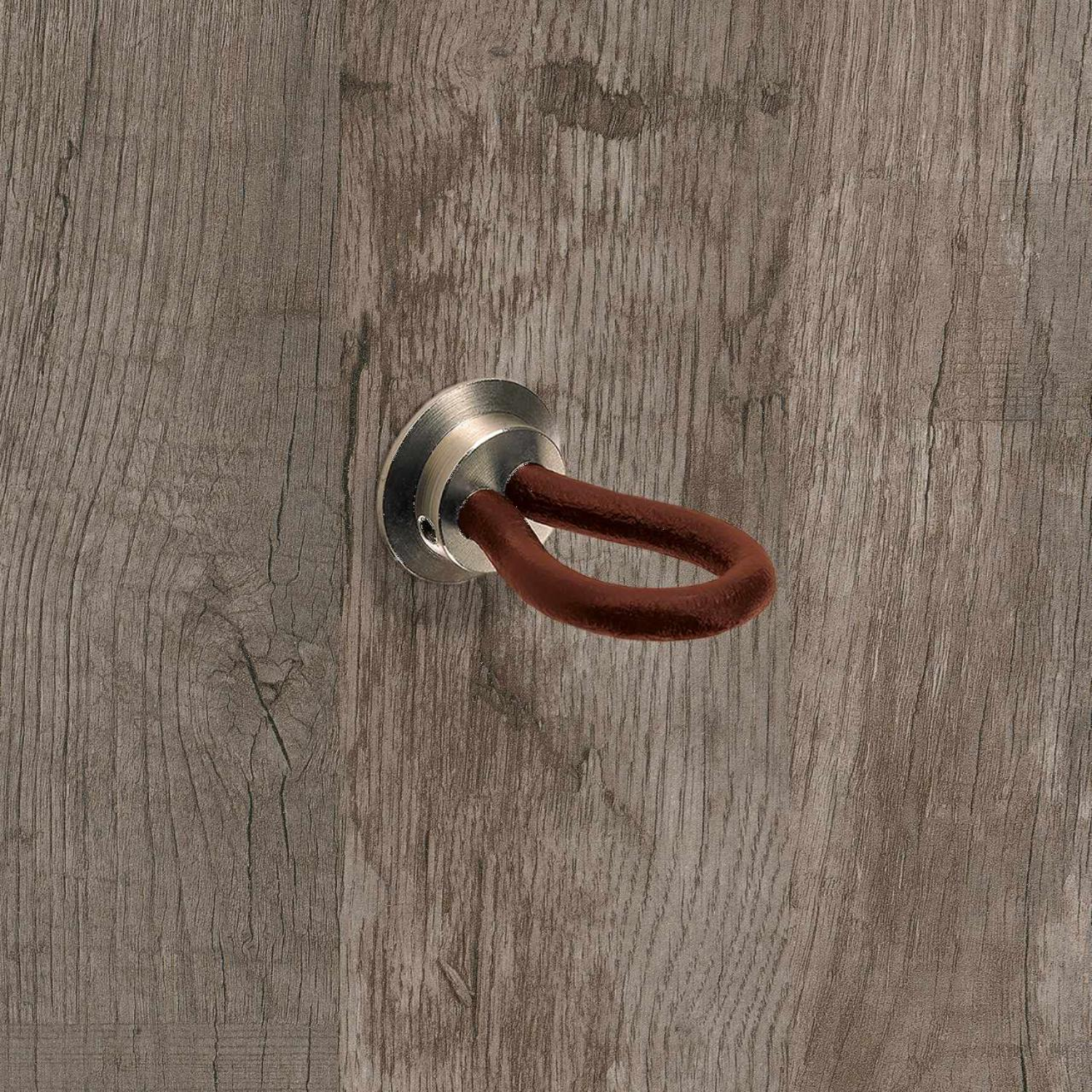 Bouton Filaga, L 20 mm, H 32 mm, cuir brun foncé / nickelé mat