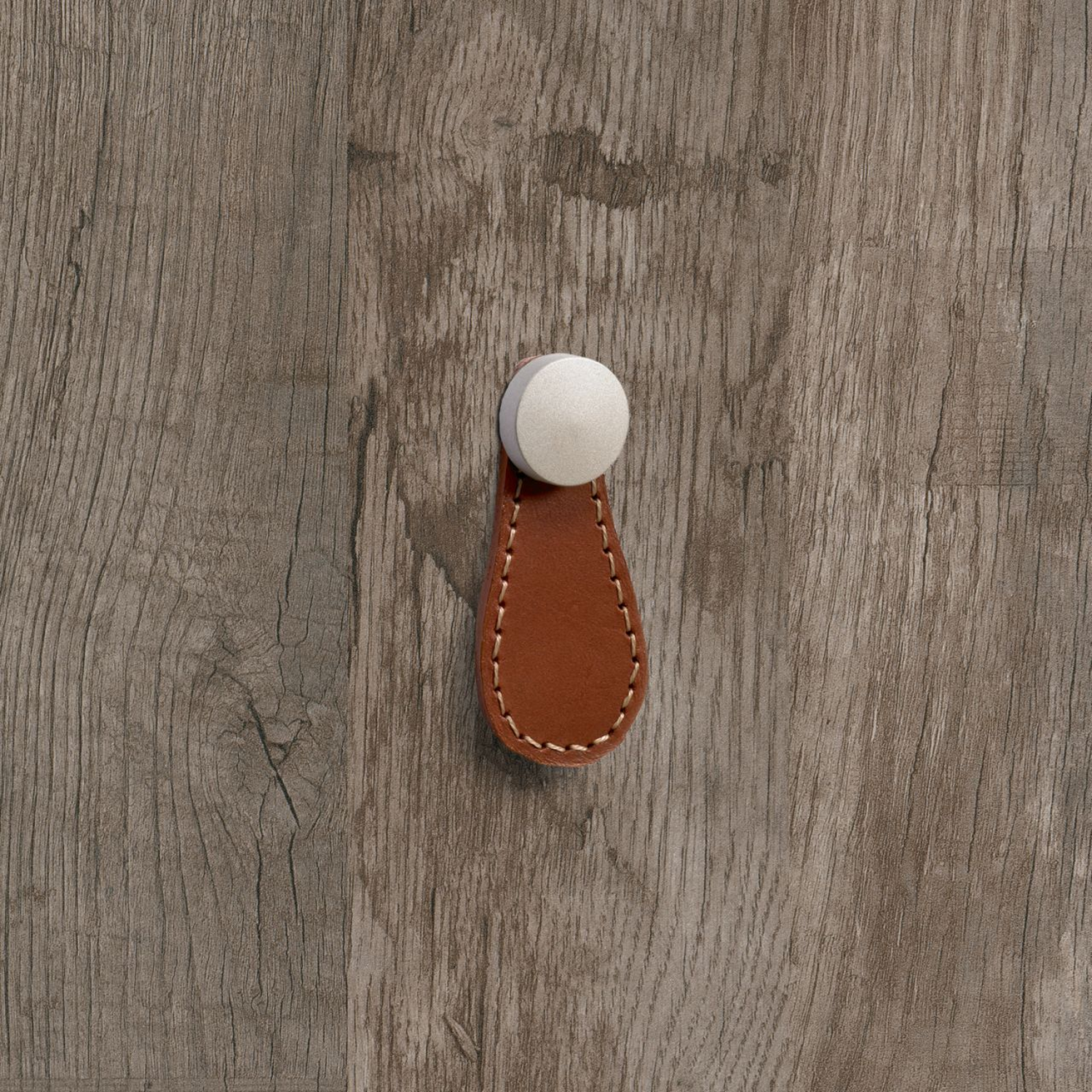 Bouton Galati, L 27 mm, B 3 mm, H 57 mm, cuir brun clair