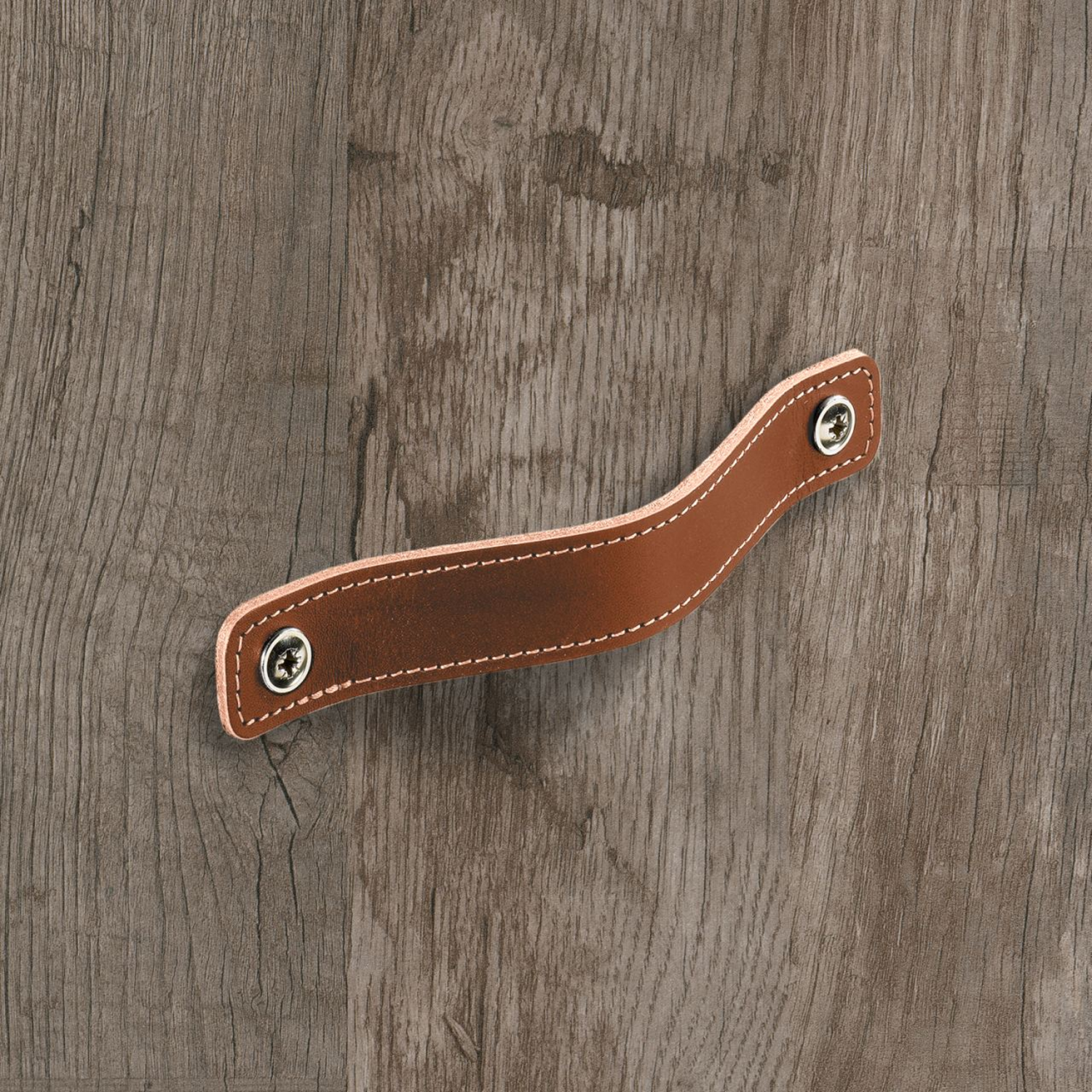 Poignée Nica, entraxe de perçages 64, L 94 mm, B 25 mm, H 3 mm, cuir brun clair