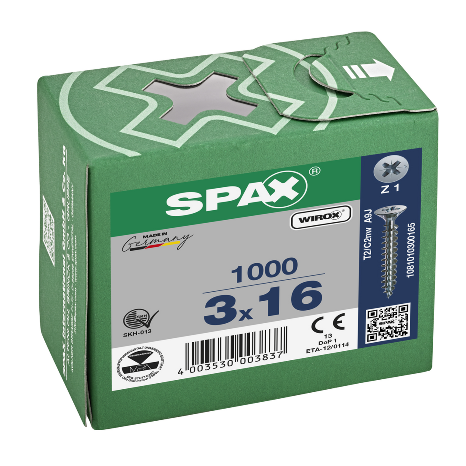 Houtschroef SPAX-S PK Pozidrive met verzonken kop 3 x 16