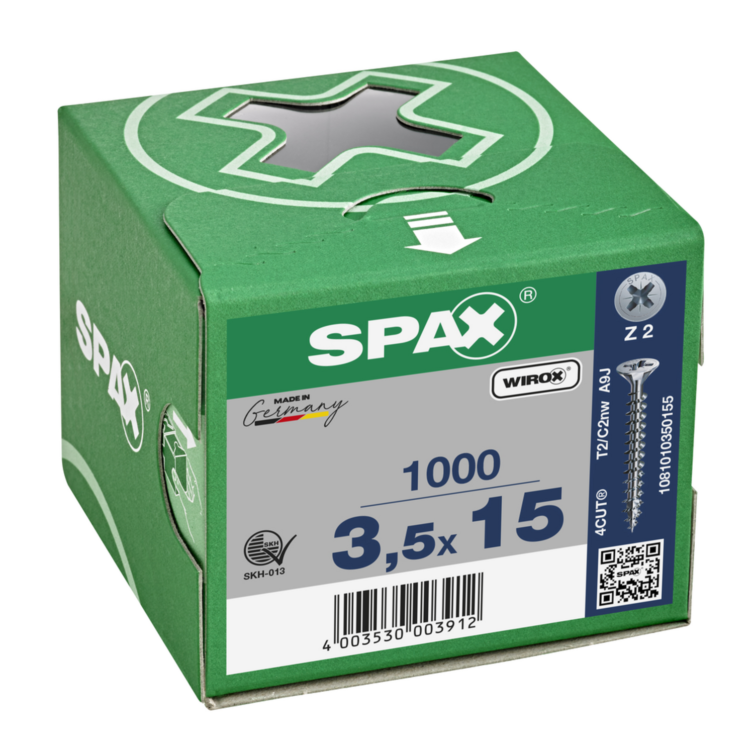 Vis à bois SPAX-S TP Pozidrive avec tête fraisée 3.5 x 15