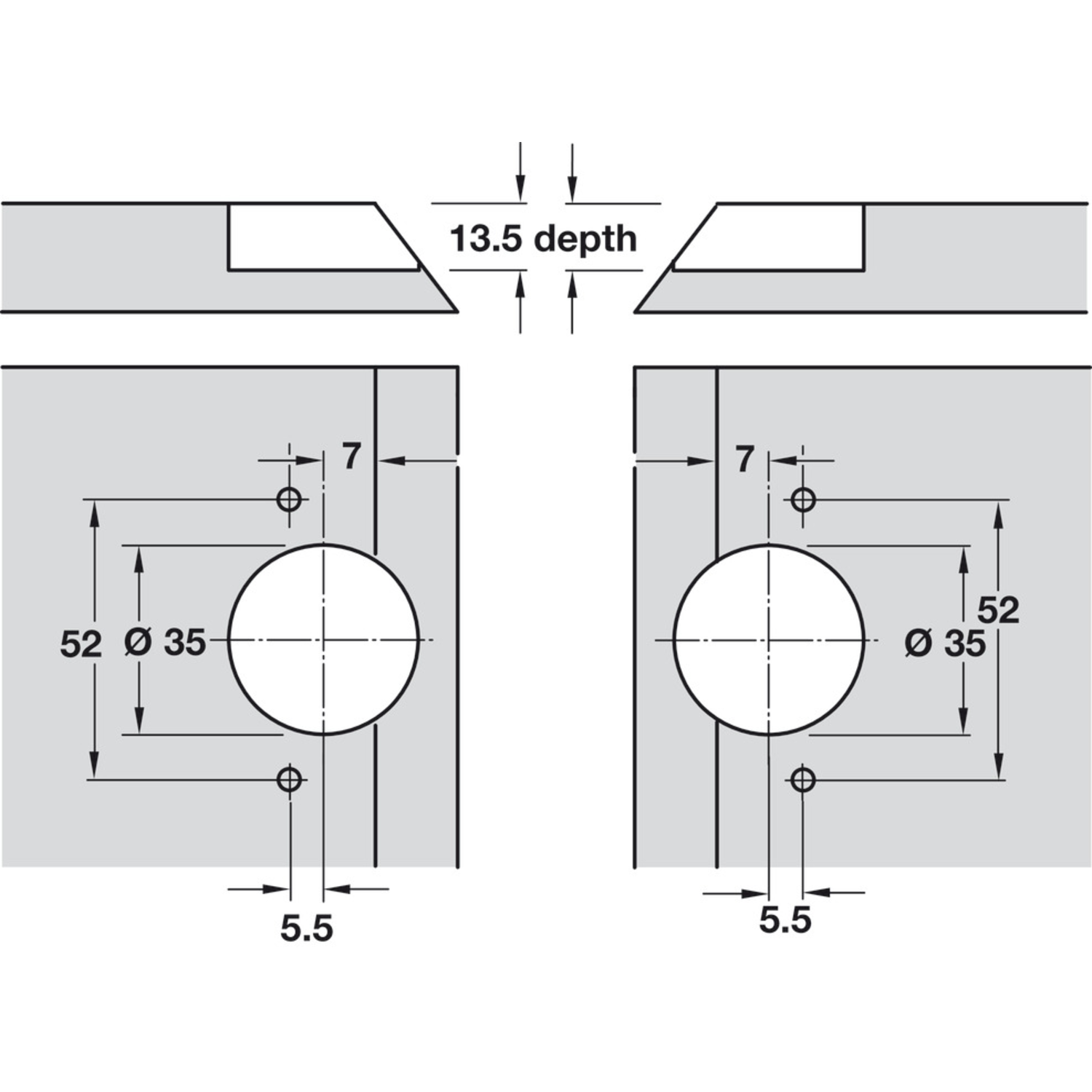 Verstekscharnier, GS 22,5, openingshoek 120°