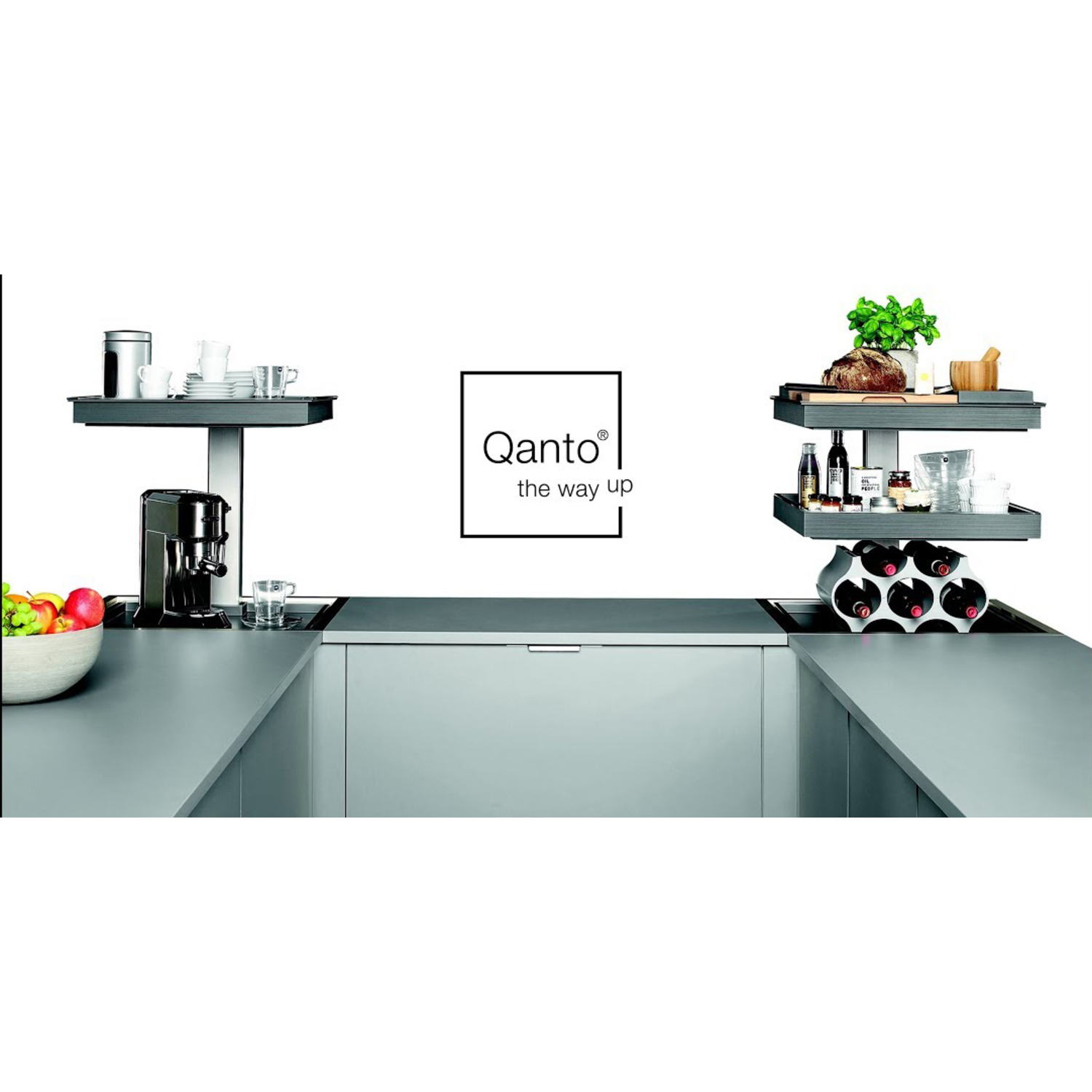 Ninka qanto hoekkast 3 schabben + led verlichtinga antraciet / rvs-look