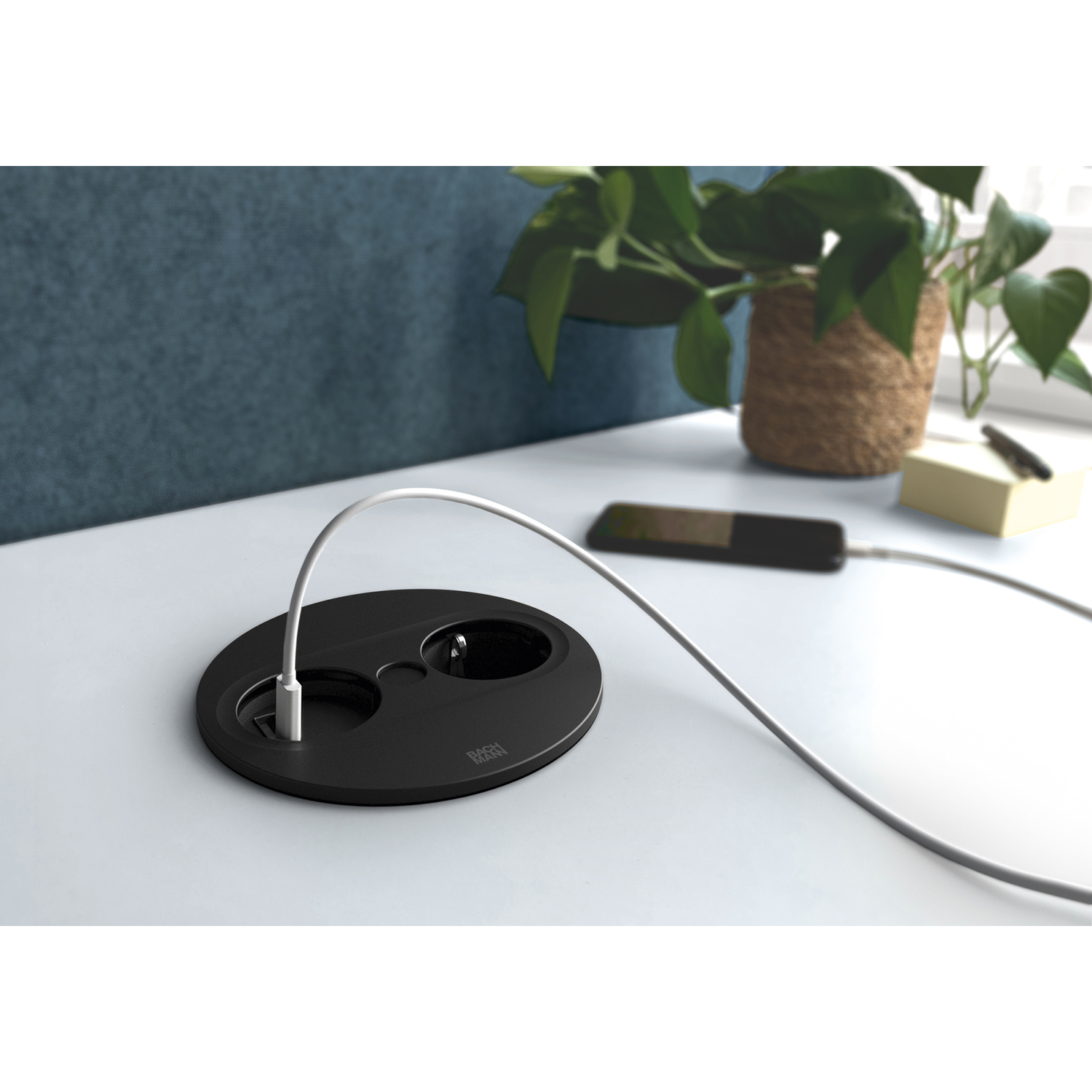 Twist2 rond noir mat b-f 1 prise + 2 usb a/c 22w 