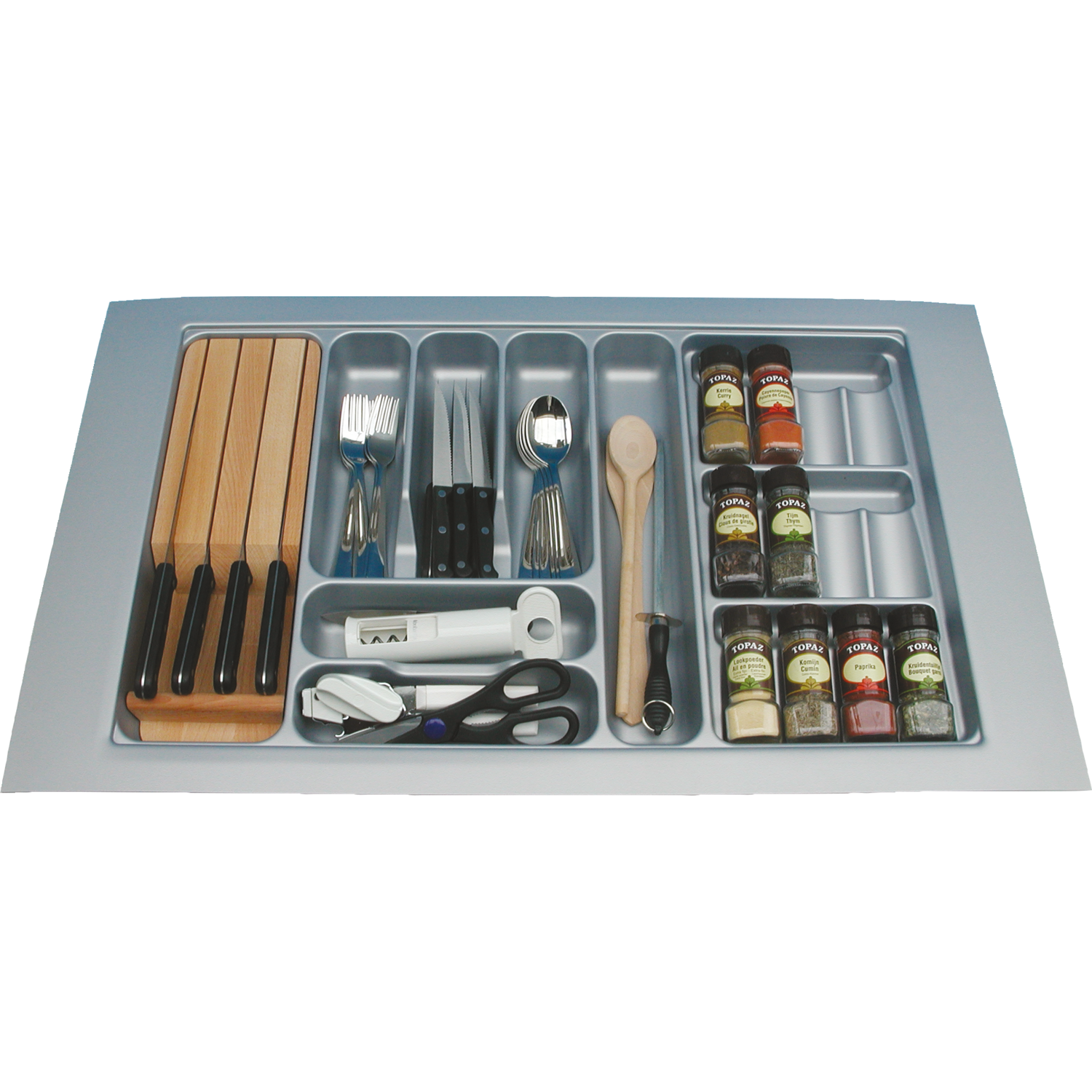 Insert-couvert & épices C90 cm gris alu  l700-850 p440-500 mm
