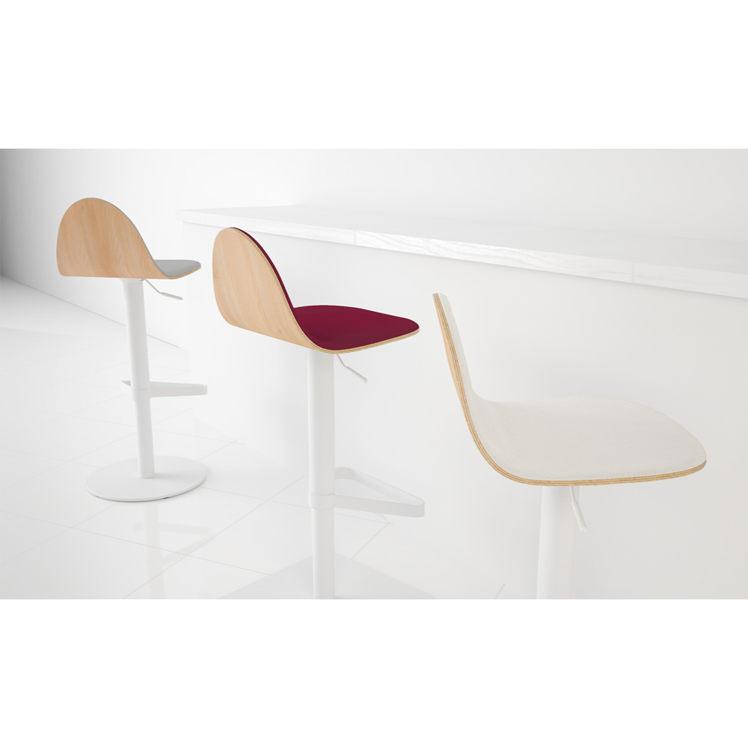 Tabu regelbare kruk rond wit/bekleed mystic taupe