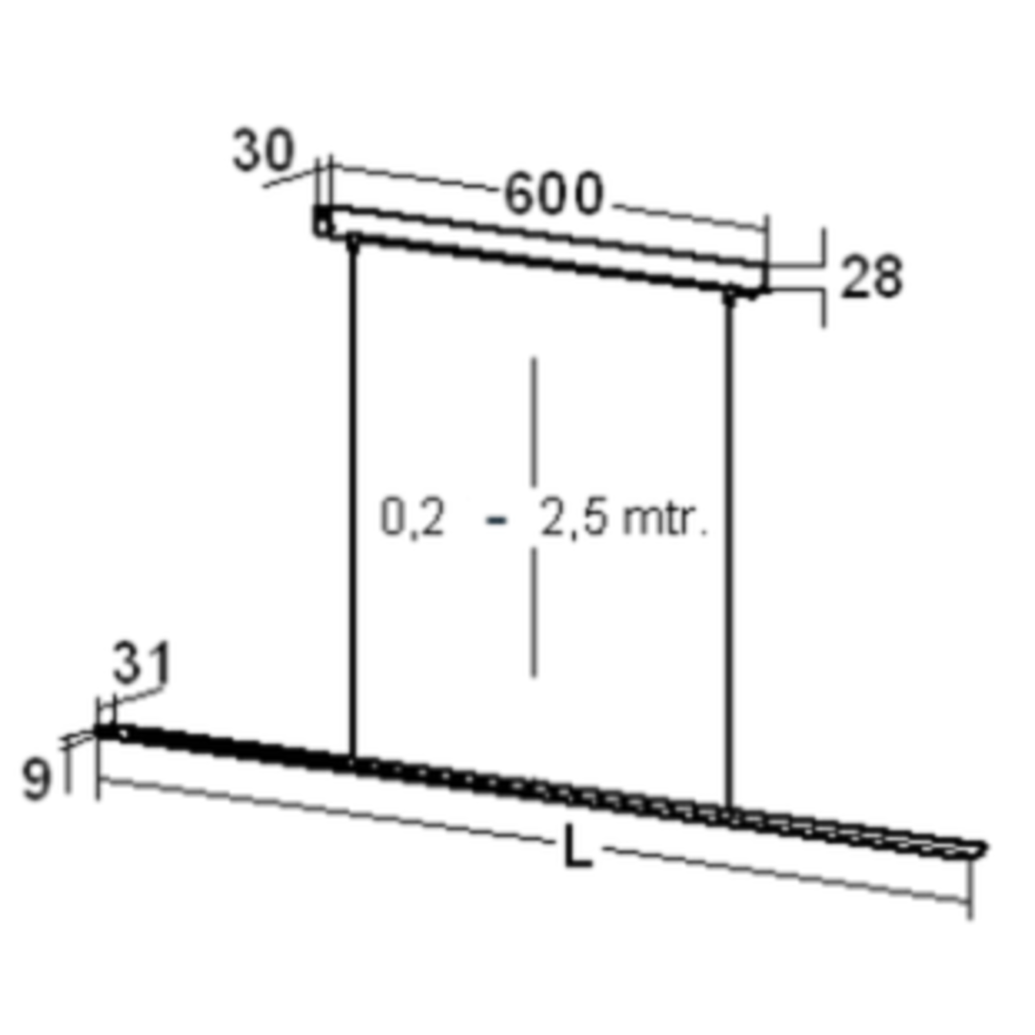 Pendel 150 Led RVS 1200mm 21W 240v 4000K 1920lm