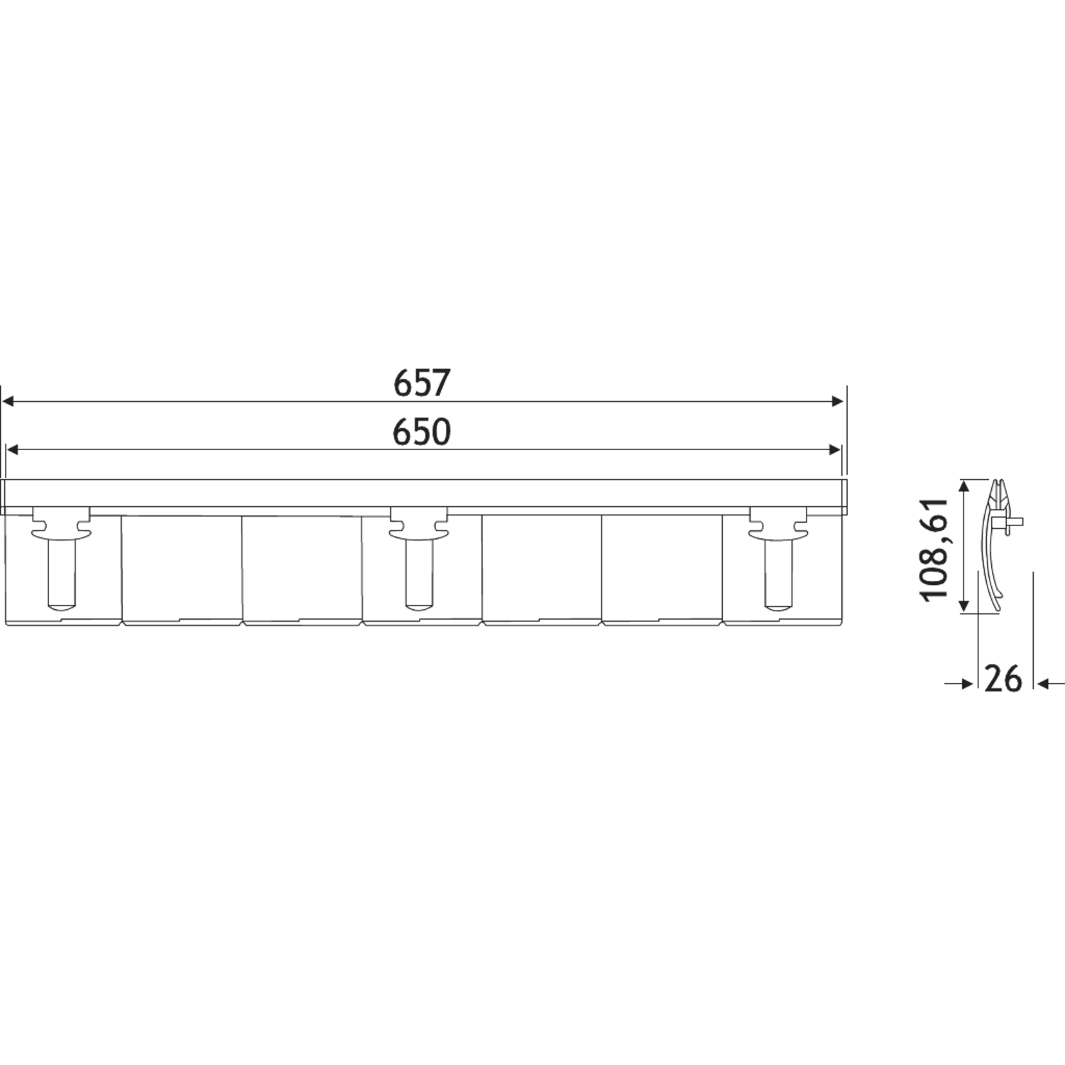Flap kabelgeleiding horizontaal alu 650mm/7 el.