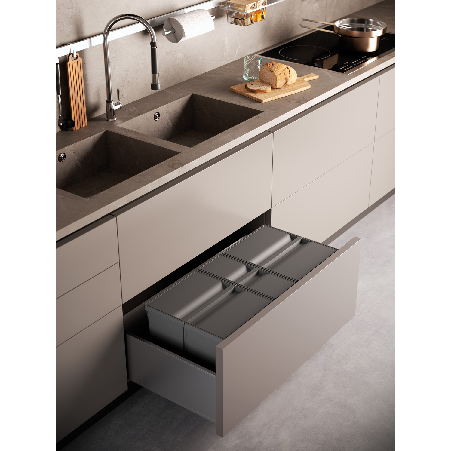 Ladeafvalsysteem 9xl line k.600mm h.277mm 1x 26l + 1 x 11 L oriongrijs