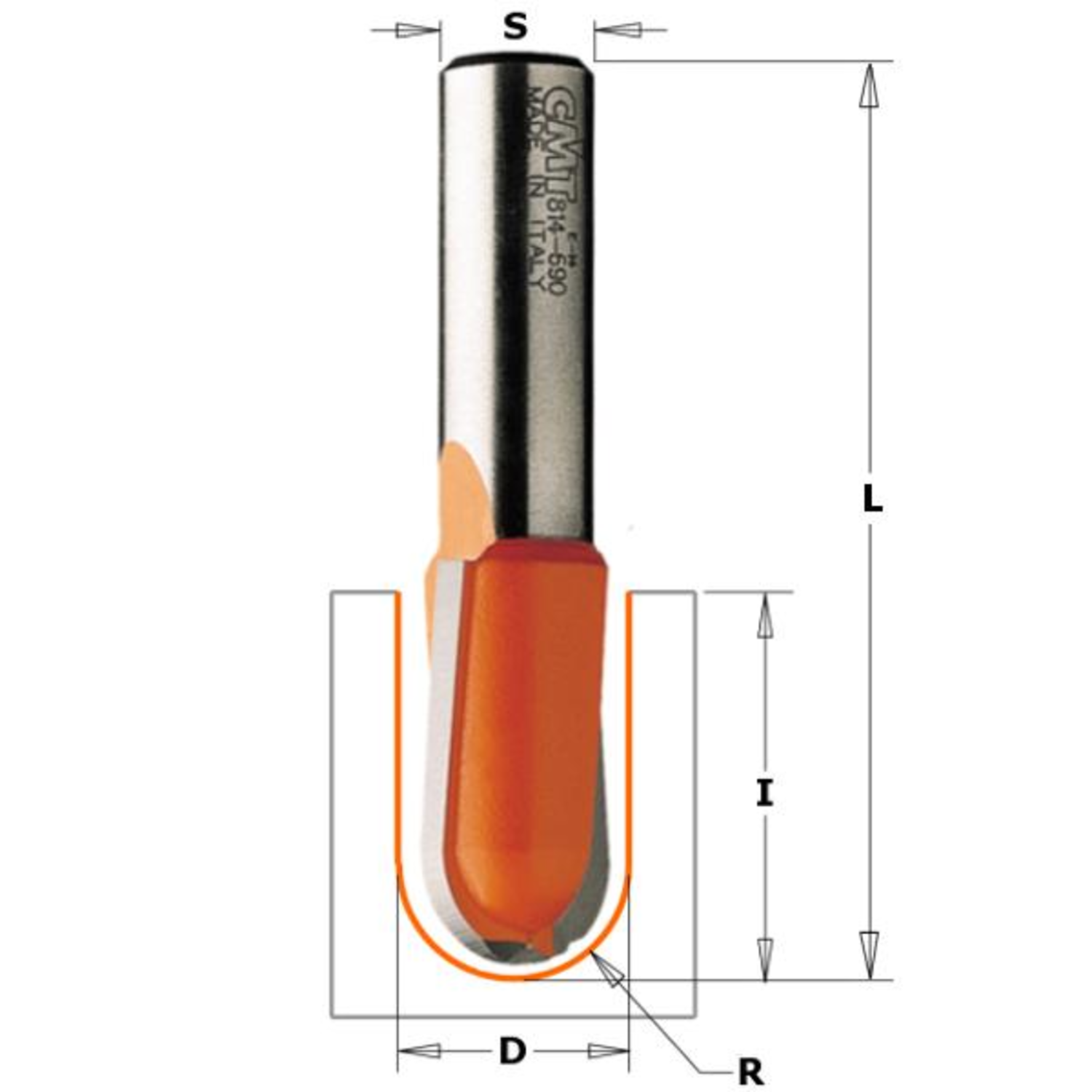 Fraise pour profil gorge l=58.8 s=8 r=12.7 d=12.7  i=16mm hw 