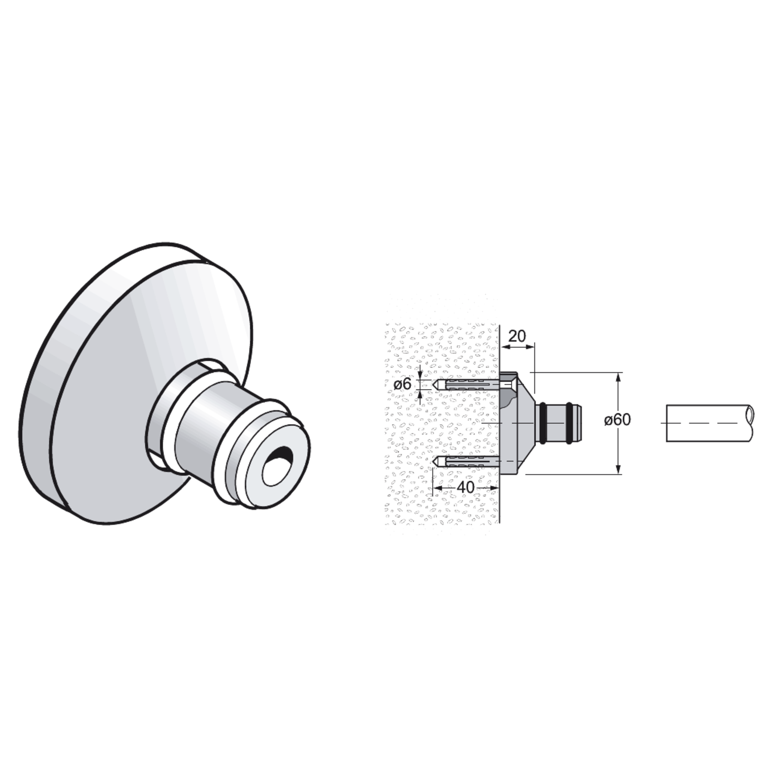 Pba 500-g rvs sat. regelb.bevestigingsroz. muurbev .buis 25mm