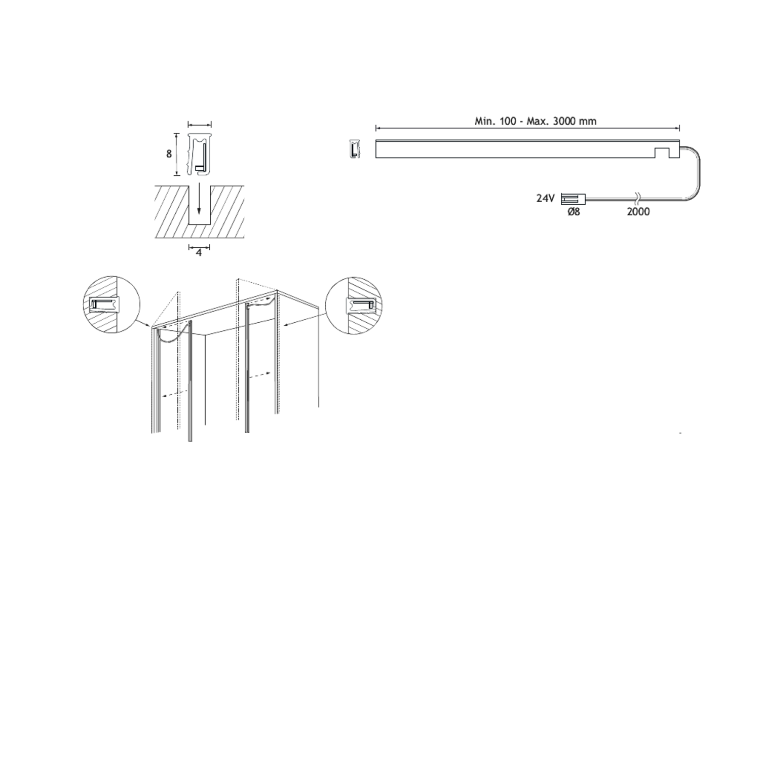 Ivo 2.0 ledstrip 8x4.5mm 15 watt 3000K 1500mm