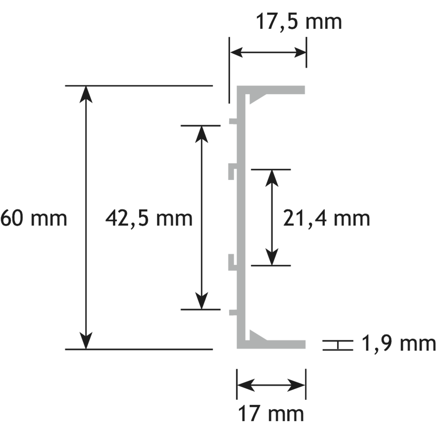 Greeplijst YAREN C- vorm voor decor strip zwart 5000mm