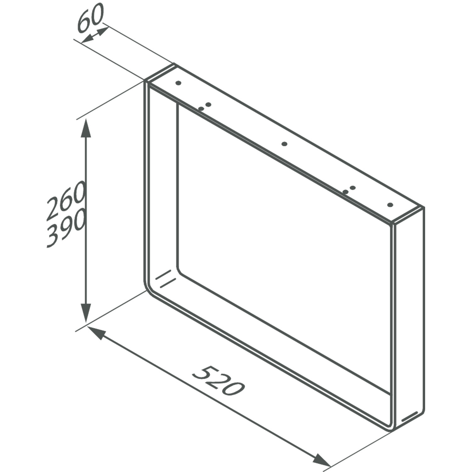 Pied u meuble chrome h=390mm/l=520mm  