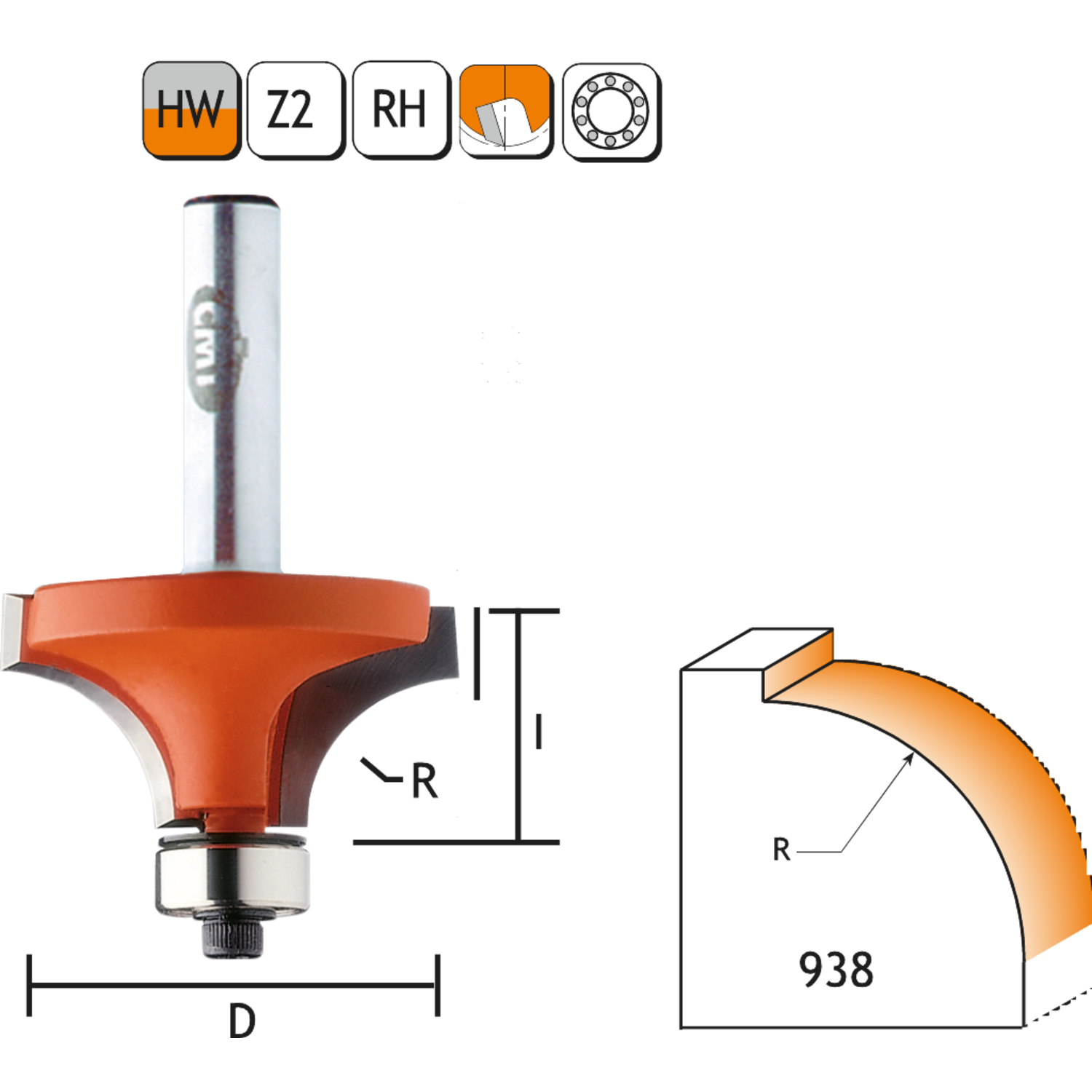 Holle radiusfrees zonder opstaande kant r=12,7 d=38,1 i=19
