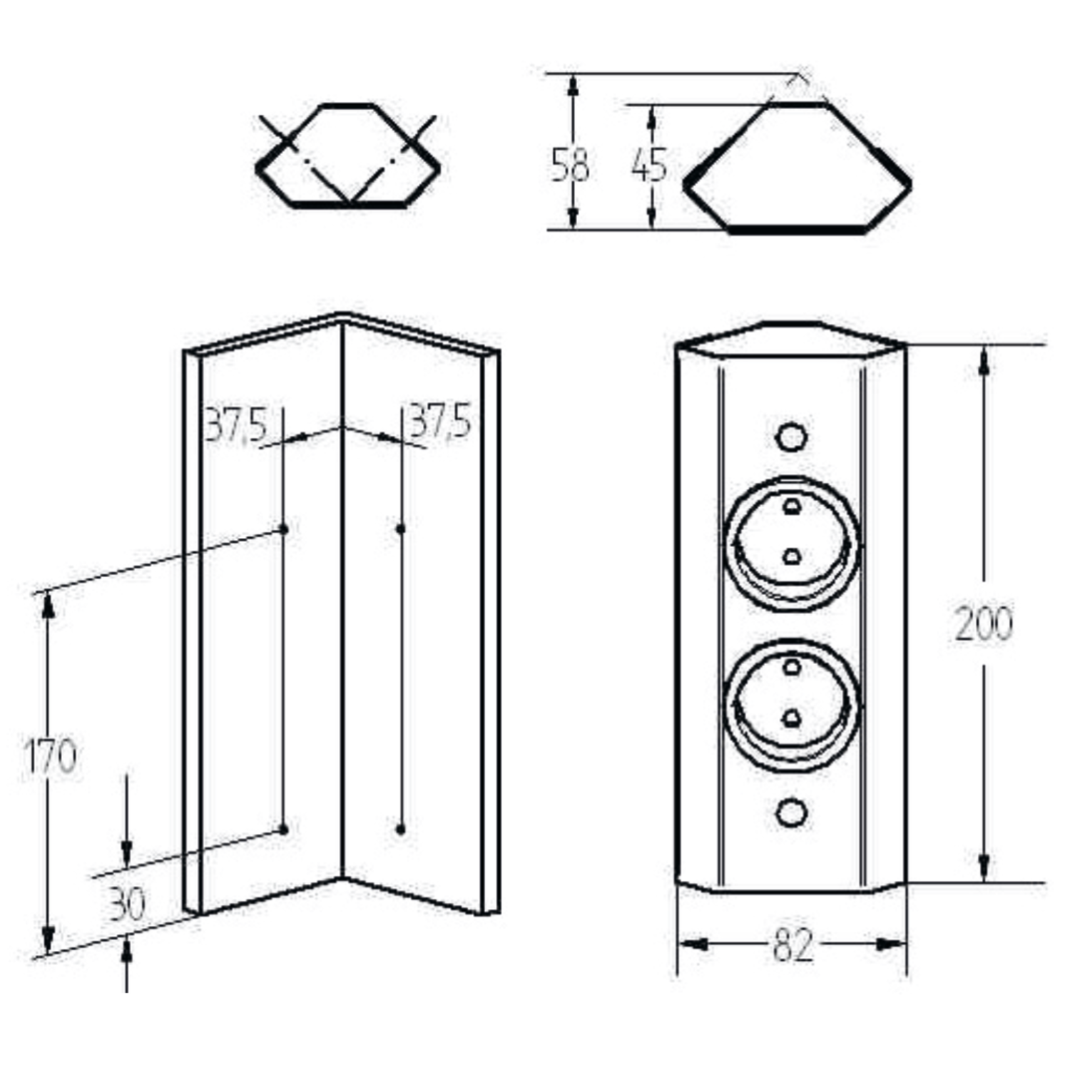 Box multiprises 2p nl-d 200mm inox  