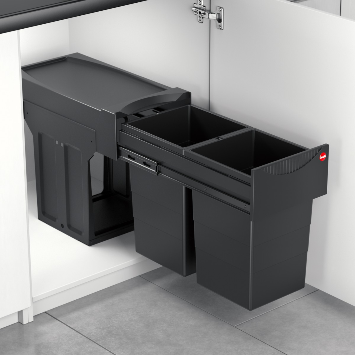 Poubelle hailo tandem iv 2x15l black edition extension totale - recycled