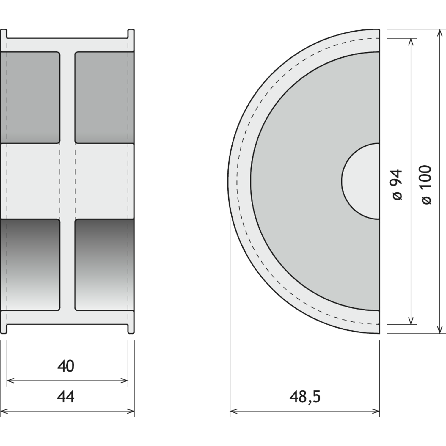 Schuifdeurgreep moon  40mm rvs