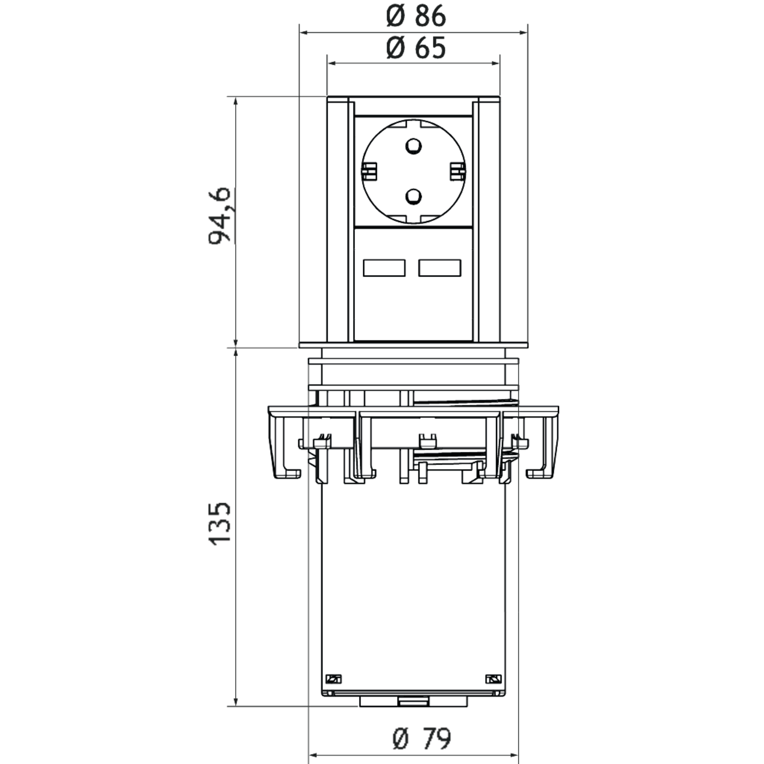Elevator look inox b-f 1 prise + chargeur usb  