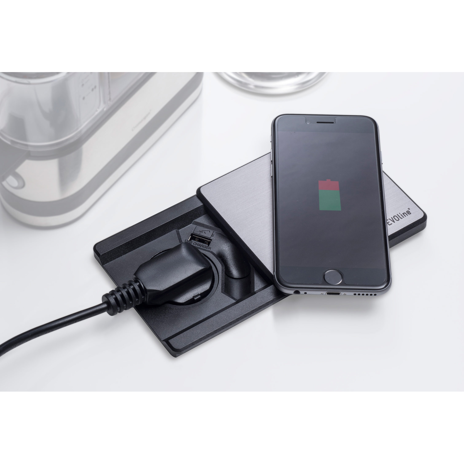 Evoline square 80 qi b/f + chargeur usb noir  avec chargement inductif