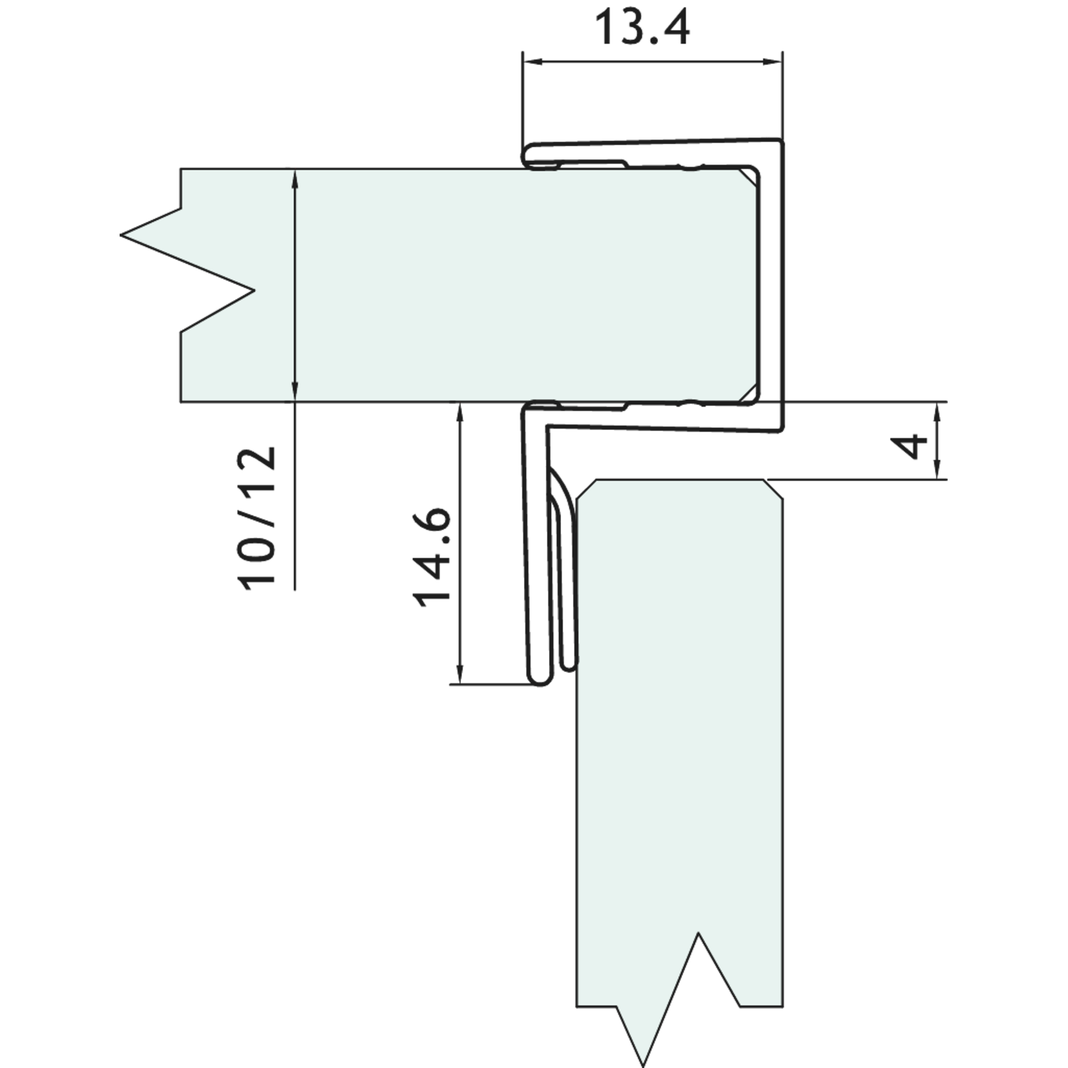 Dichting met aanslag 90° l2200mm vr glas 10/12 mm