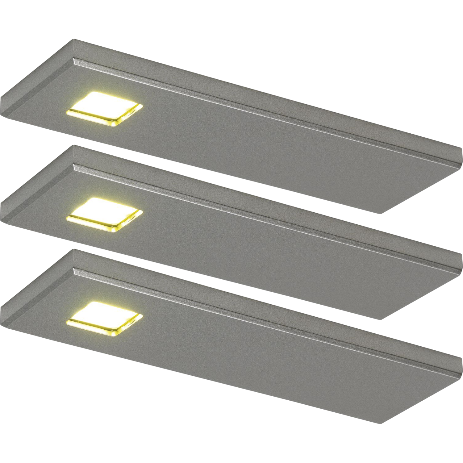 Set 3 d'lau Led rectangulaire sous-encastré 3W 3200K look inox touch 10w avec dimmertransfo