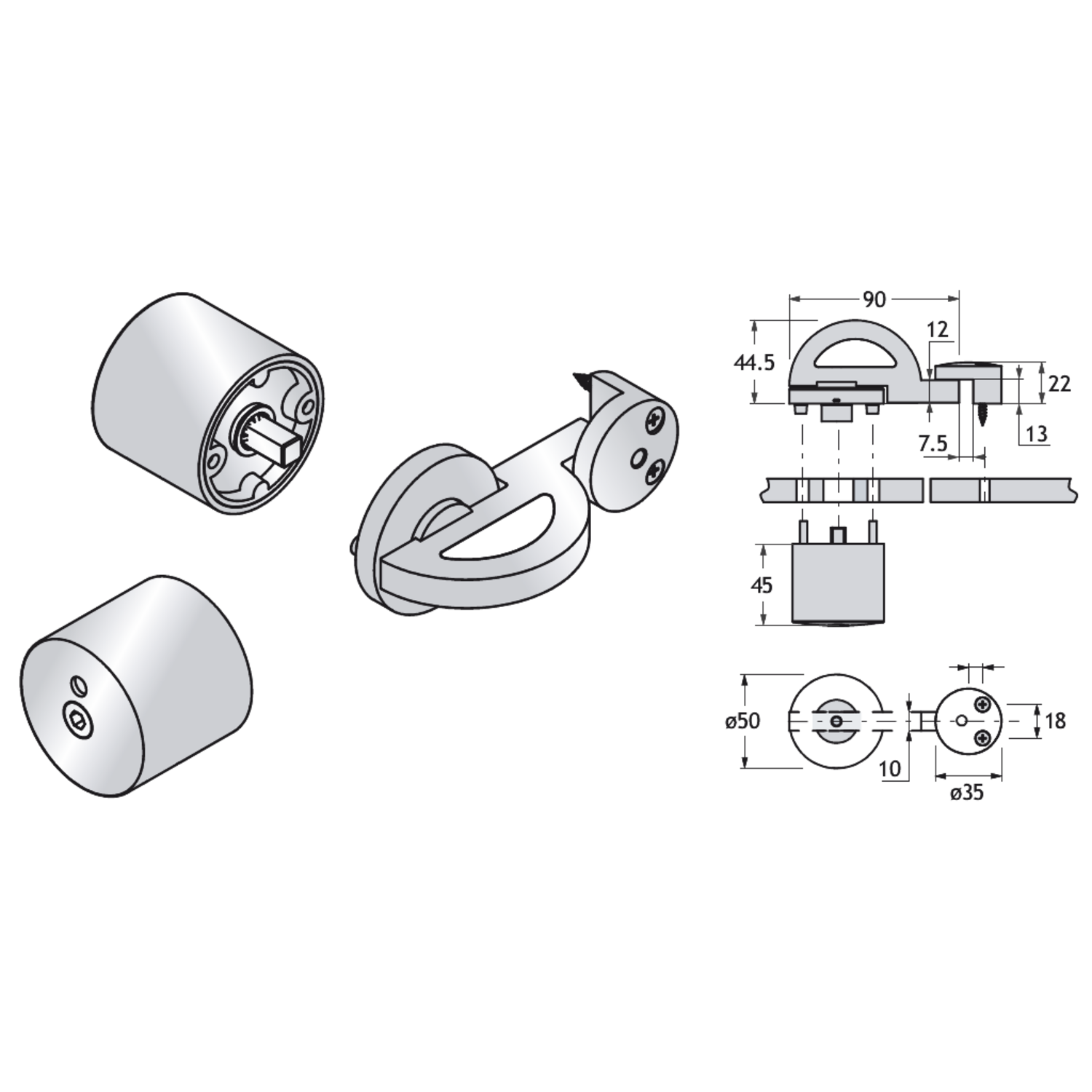 Pba 500-alu dispositif fermeture libre/occ.+ gache /bouton