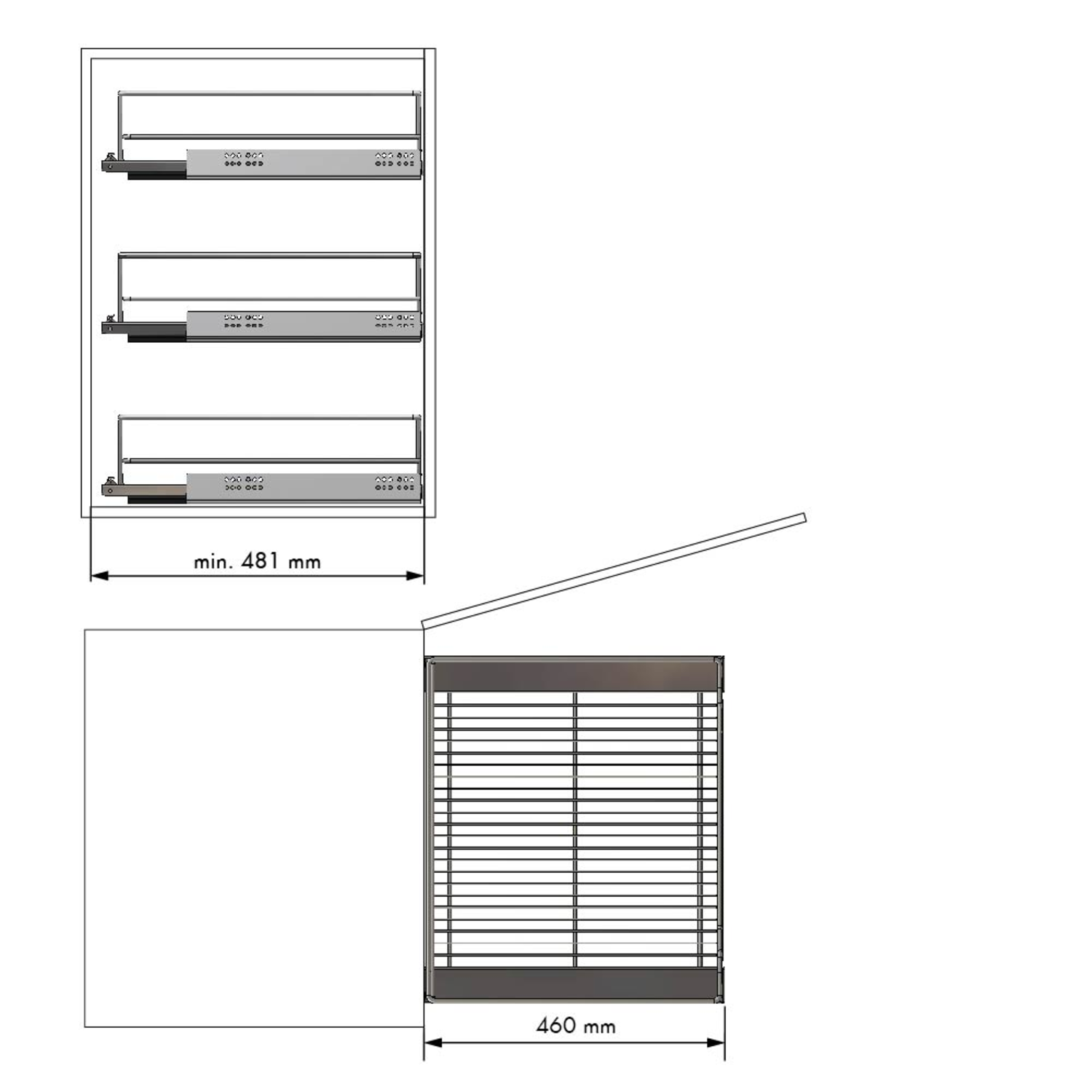 MC Line uittrekmand 50cm chroom+hettich quadro ss +hettich quadro ss 30kg+afstandhouders