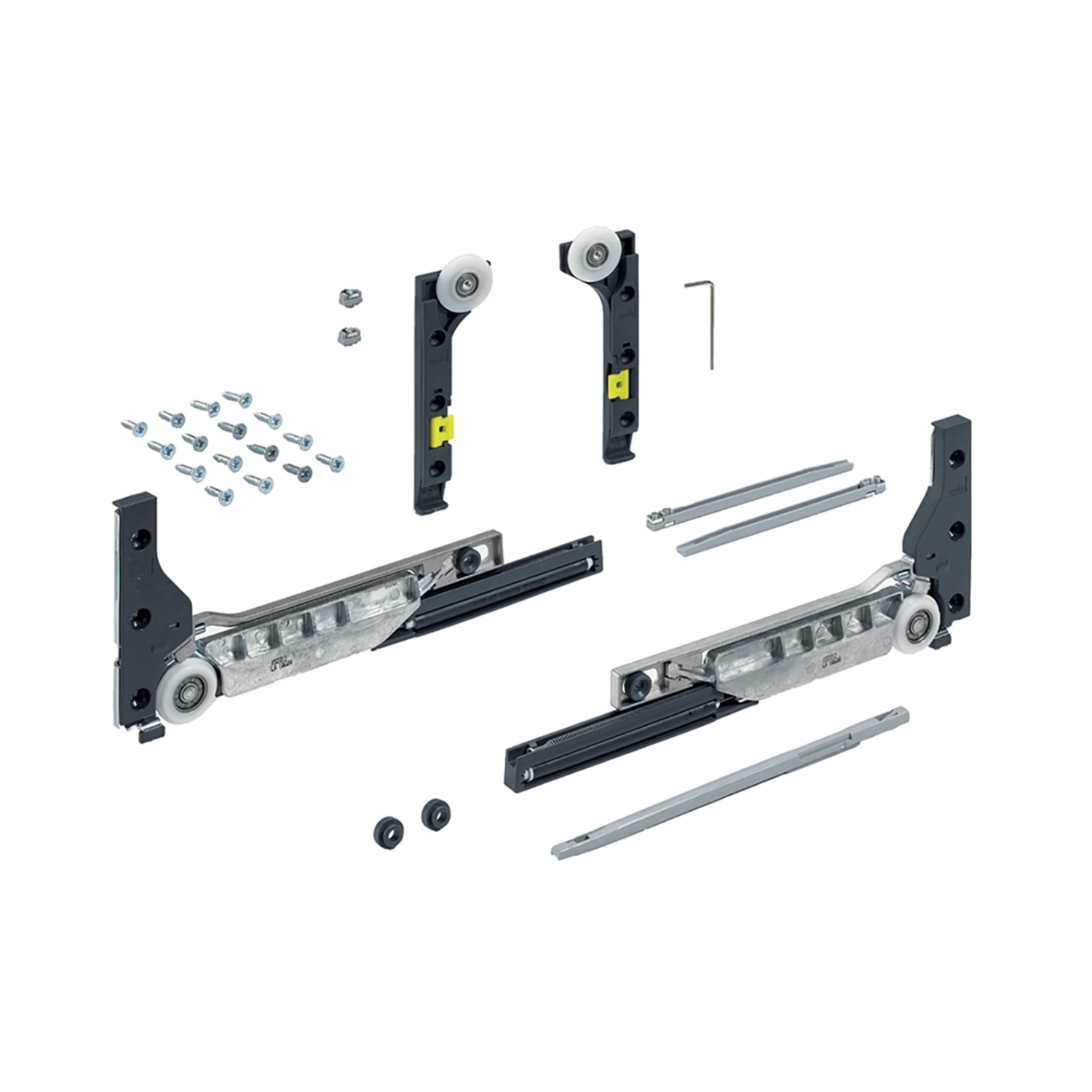 SlideLine M Beslagset voor gedempte deuren (sluitings-, openings- en collisiedemping), 10 kg, Minimale deurbreedte mm: 450