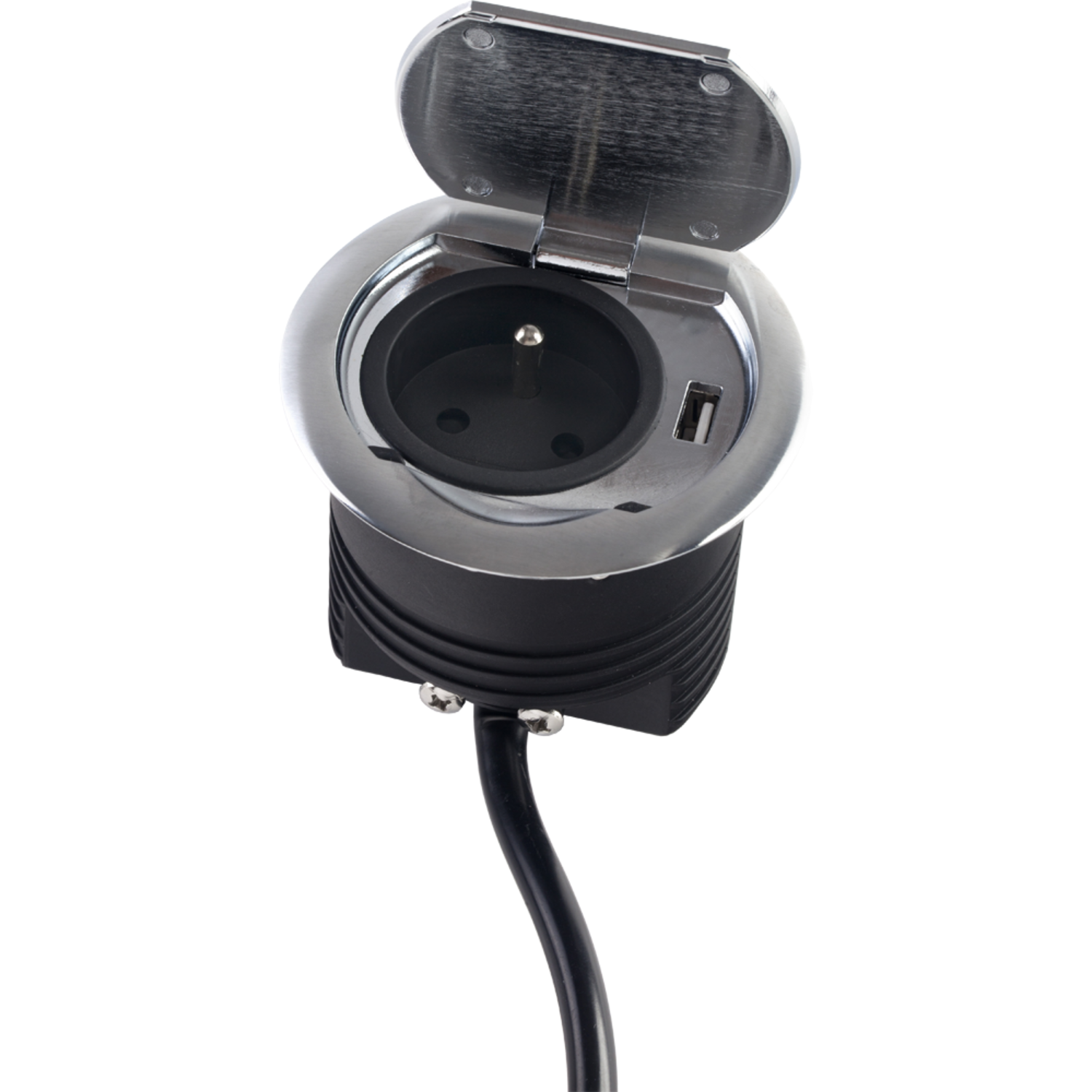 Ring d-nl-l 1 prise + 1 usb inox  