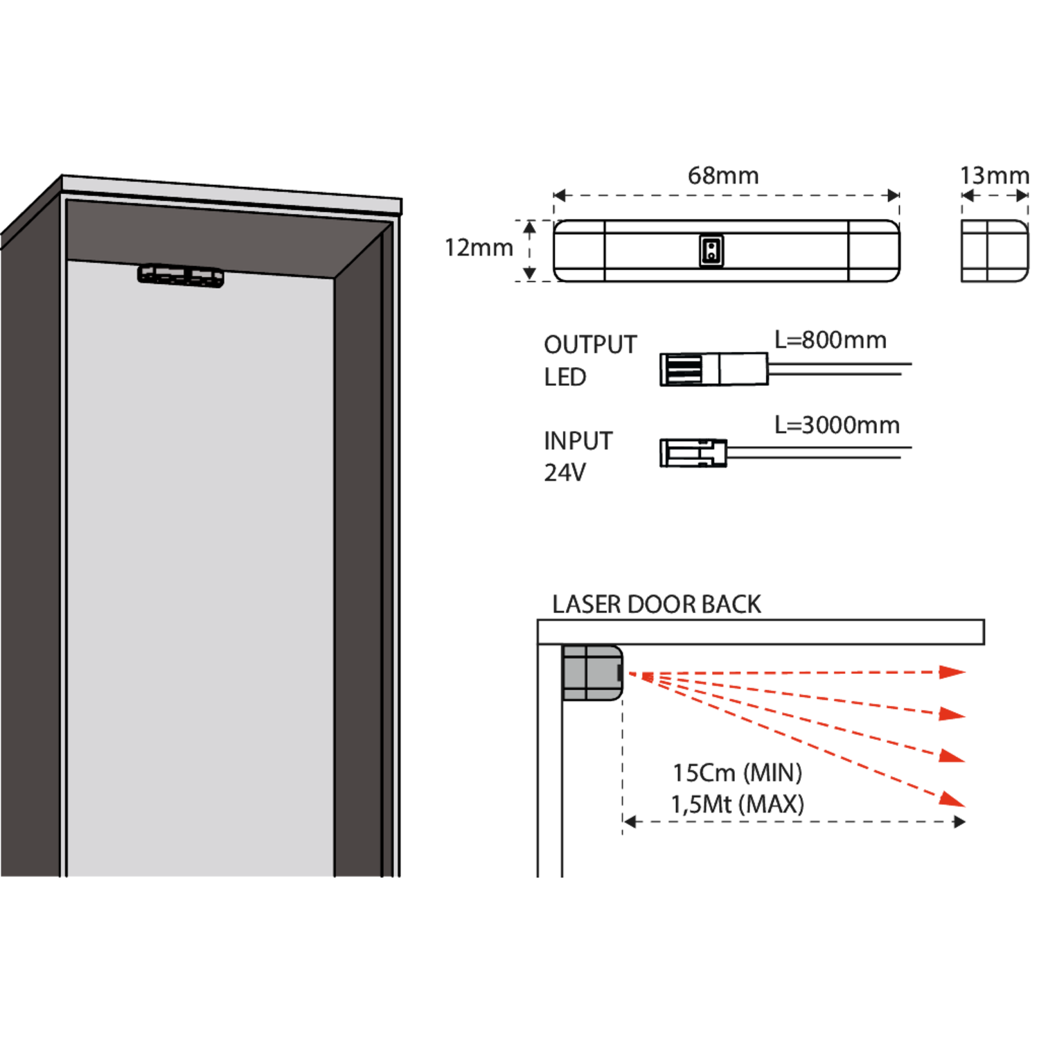 Laser door back IR-Sensor 24V zwart