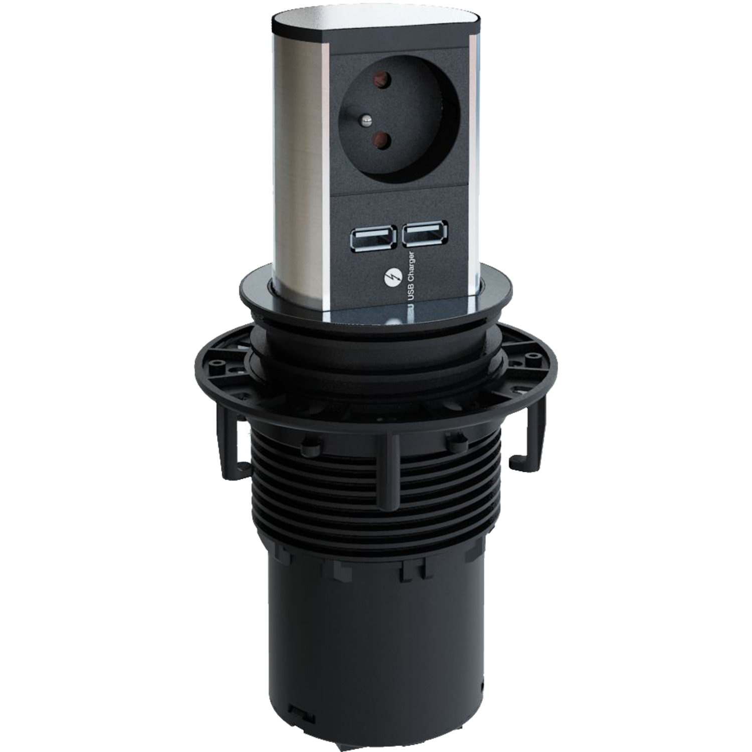 Elevator look inox b-f 1 prise + chargeur usb  