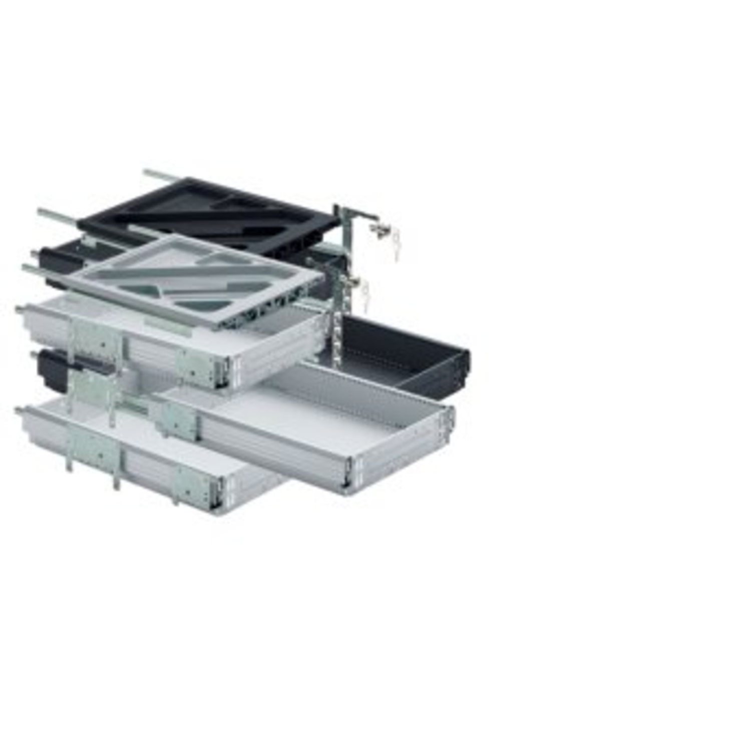 Kit de caisson avec coulisses à sortie totale, Profondeur d'installation (mini) 730 mm, noir