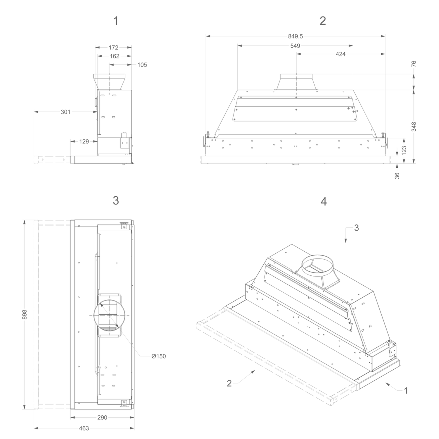 Novy hotte télescop 90cm inox moteur double élec 