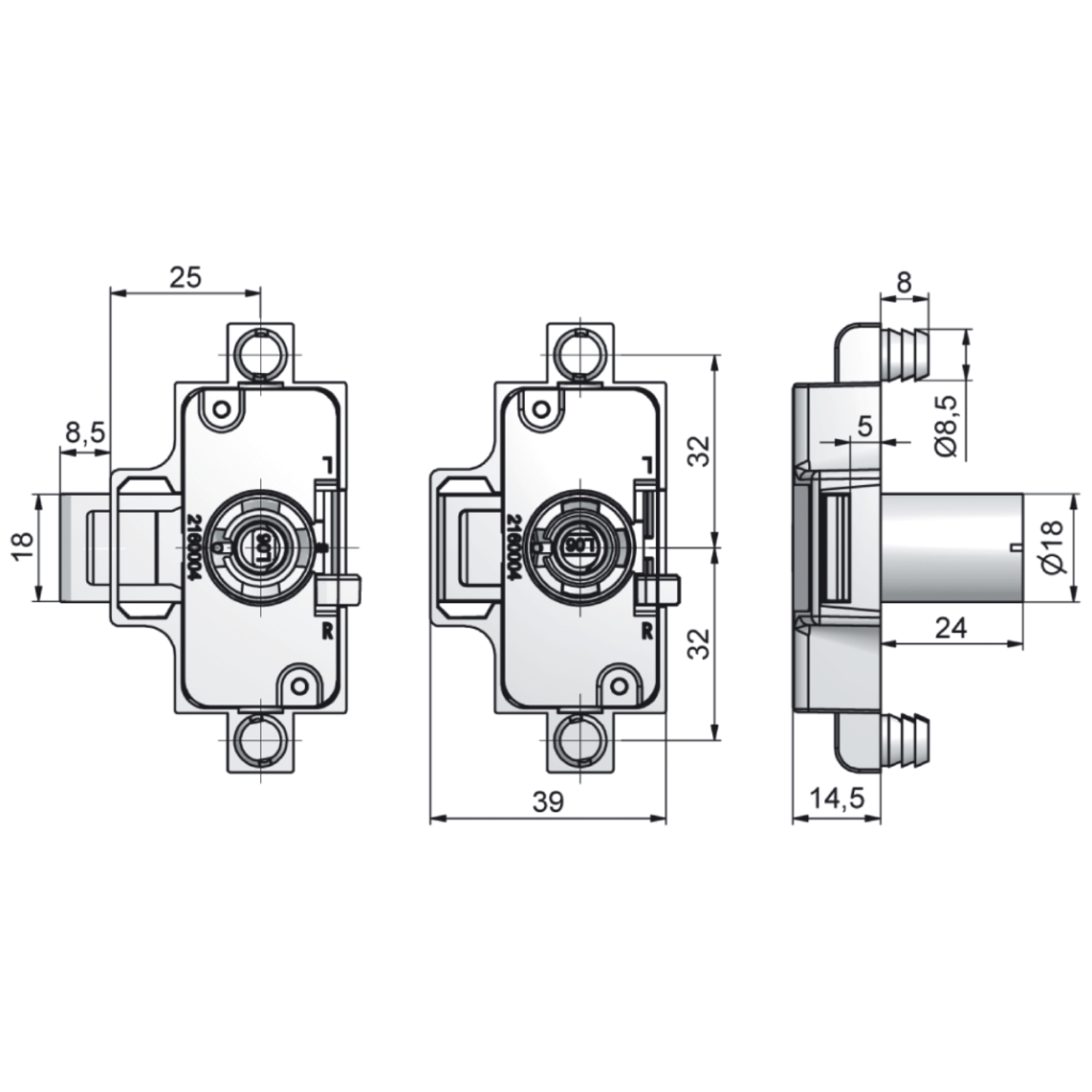 Serrure bascule 759 à enfoncer 15mm ga/dr nickelee