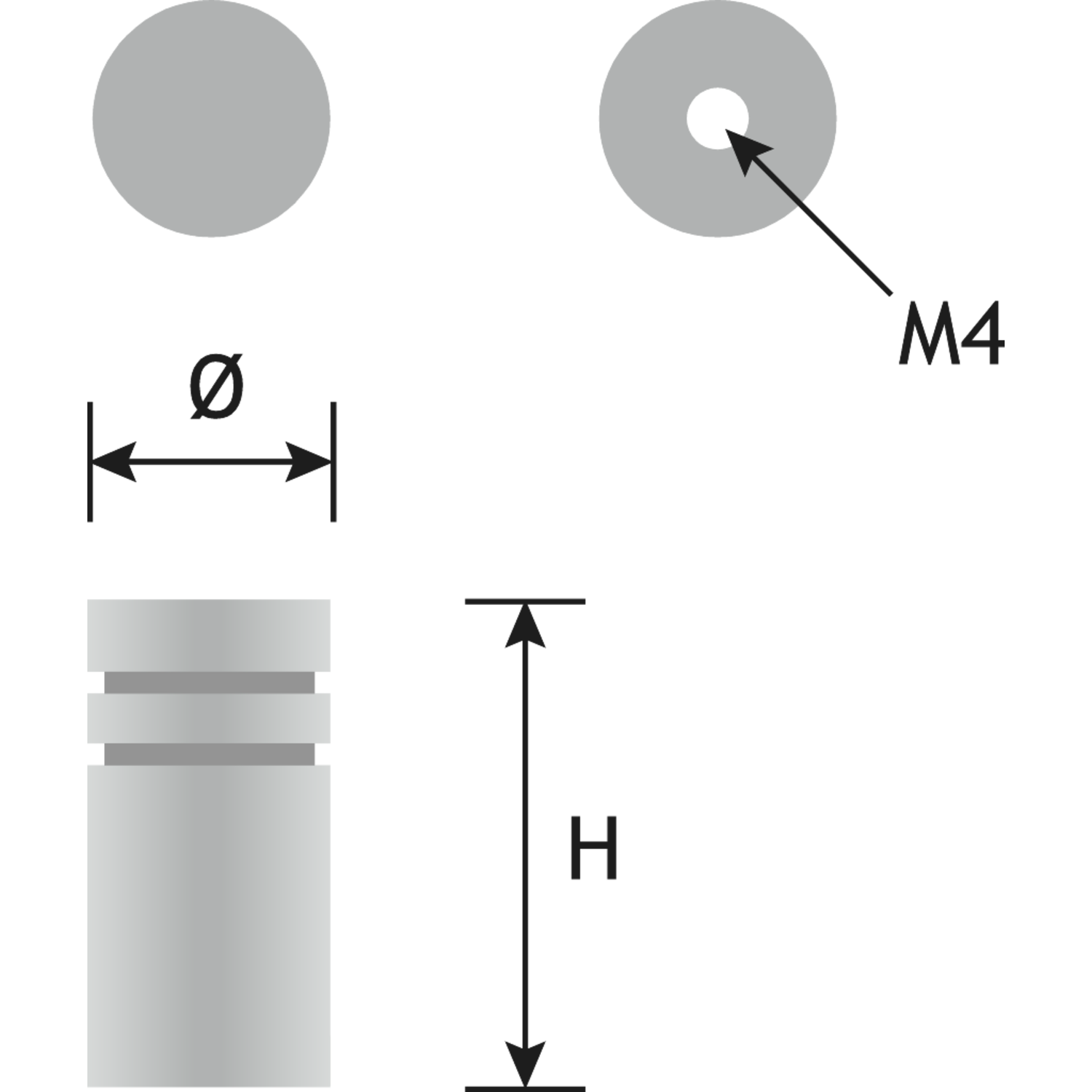 Knop RVS dia. 15mm h30mm met 2 groeven