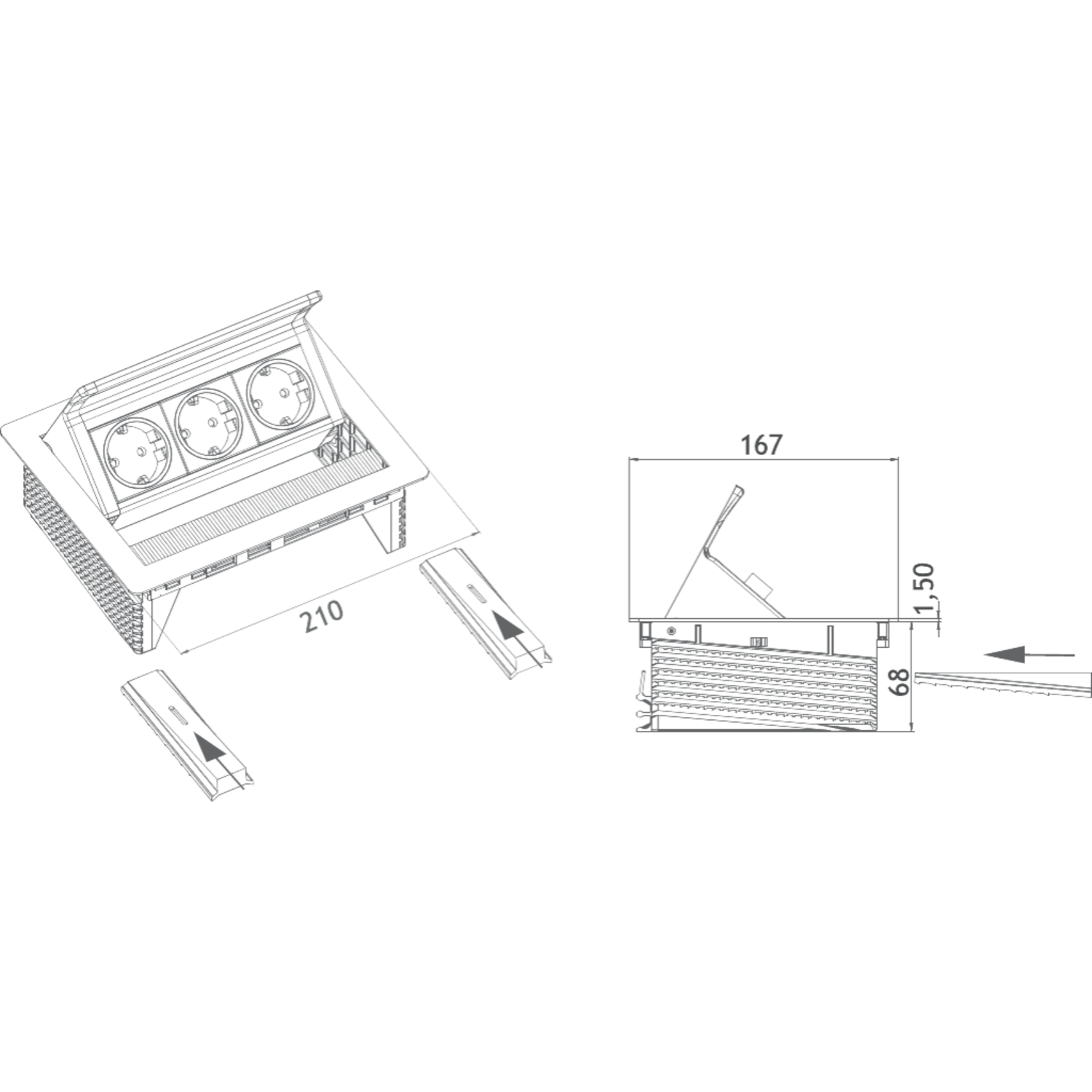 Evoline flip top push small zwart gelakt nl-d-l3 s 3 stopcontacten