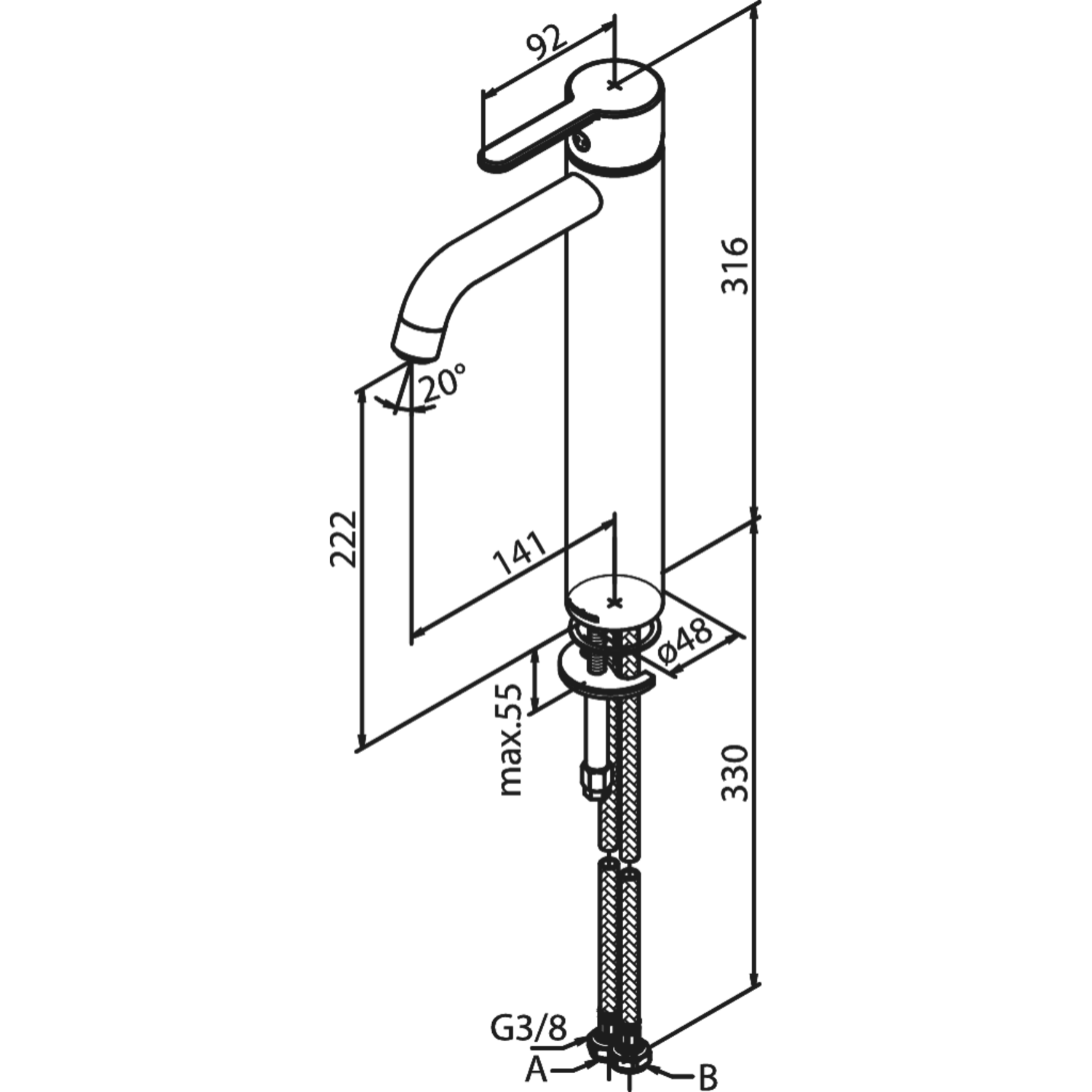 Damixa silhouet vr wastafel large koper gebors
