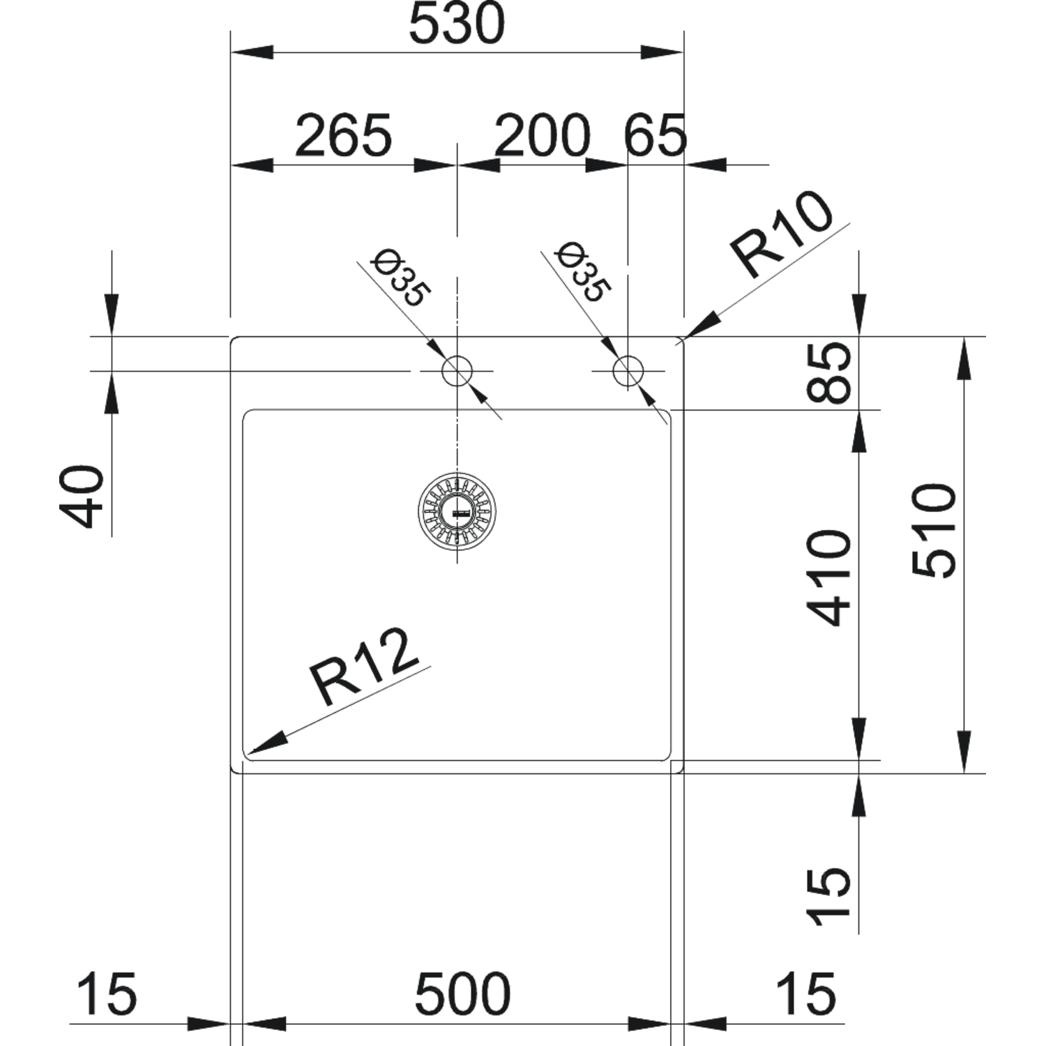 Box - Vlakbouw- , SlimTopspoelbak / 530 x 510 mm / Glad