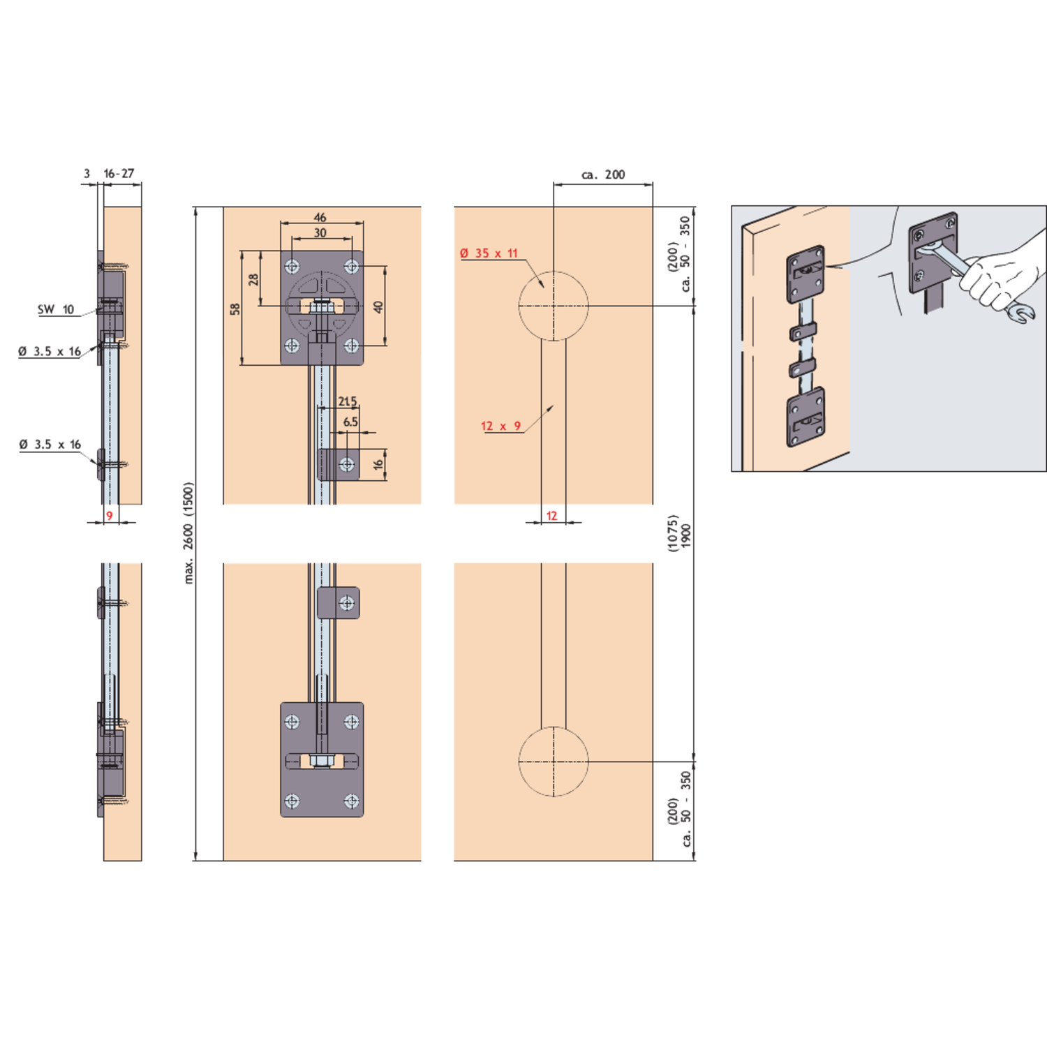 Set 2 redres. de porte l.1863mm 